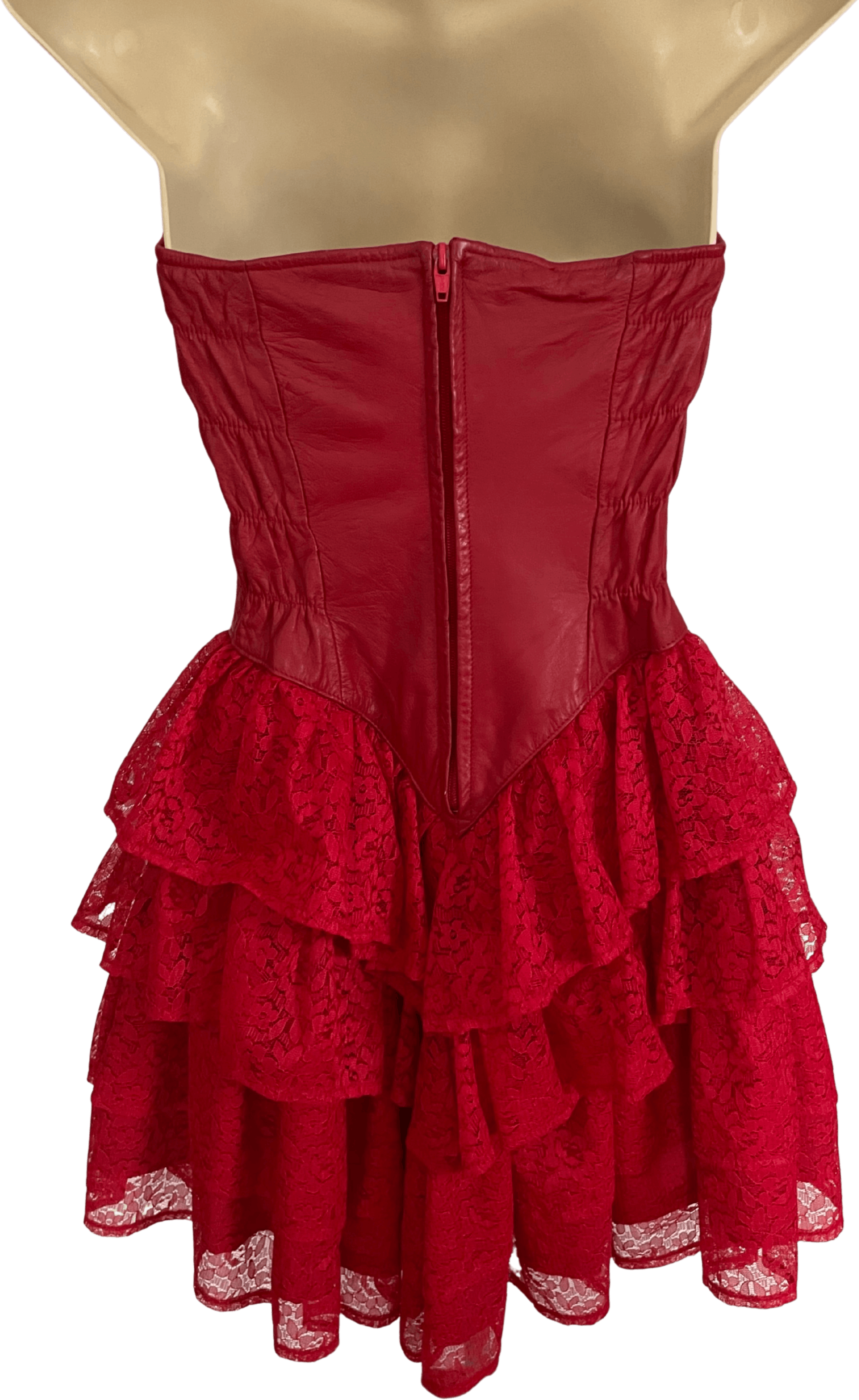Vintage 80’s Red Leather and Lace Dress by Chia Shop THRILLING