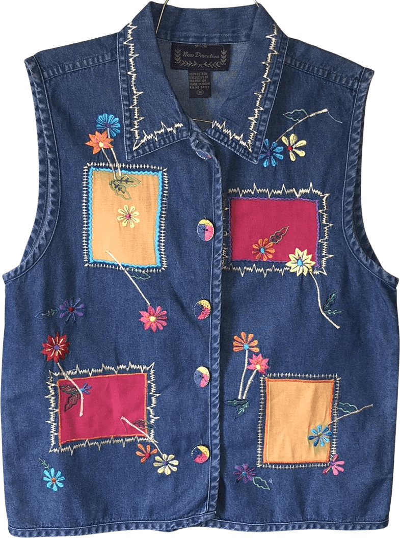 Vintage 90's Rainbow Button Embroidered Denim Vest by New Directions ...