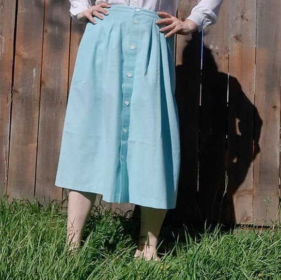 Vintage 80’s 90’s Light Blue Mint Button Front Midi Skirt by Alfred ...