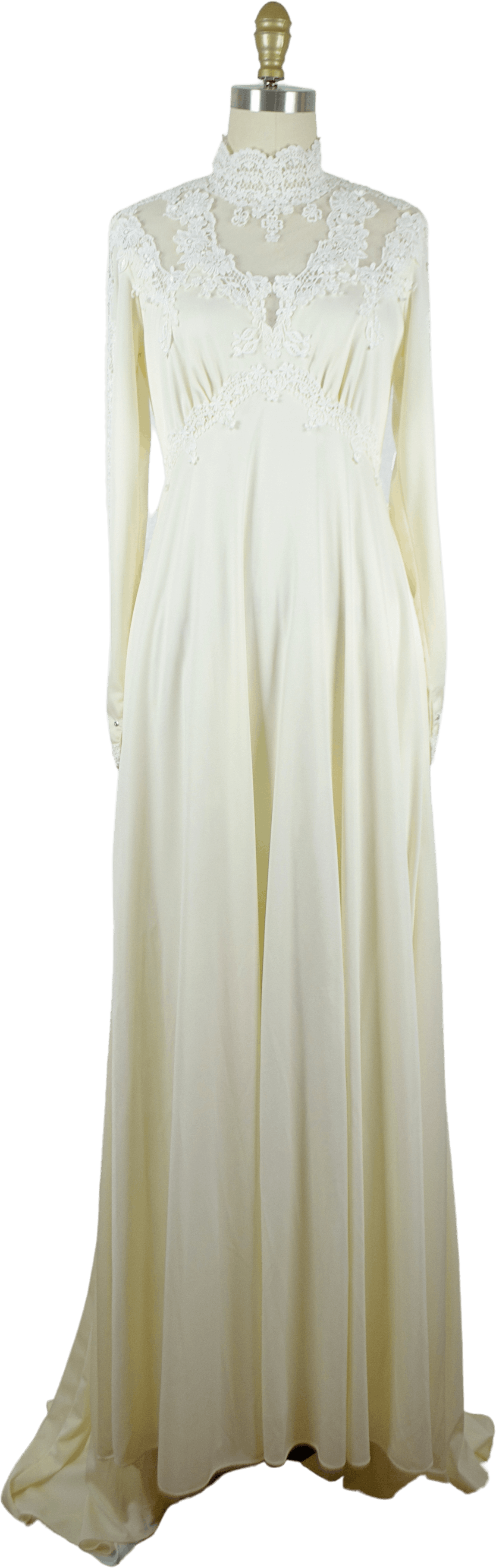 Vintage 70s Bohemian Jersey And Lace Victorian Style Wedding Dress With High Shop Thrilling 8957