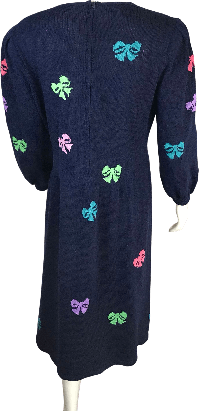 Vintage 80's Novelty Knit Bow Dress by Bergdorf Goodman Shop THRILLING