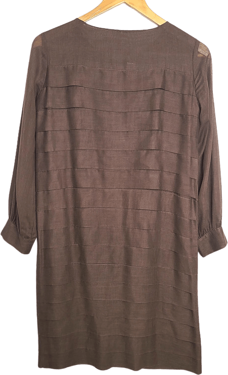 Vintage 60's Minimalist Pleated Brown Shift Dress | Shop THRILLING