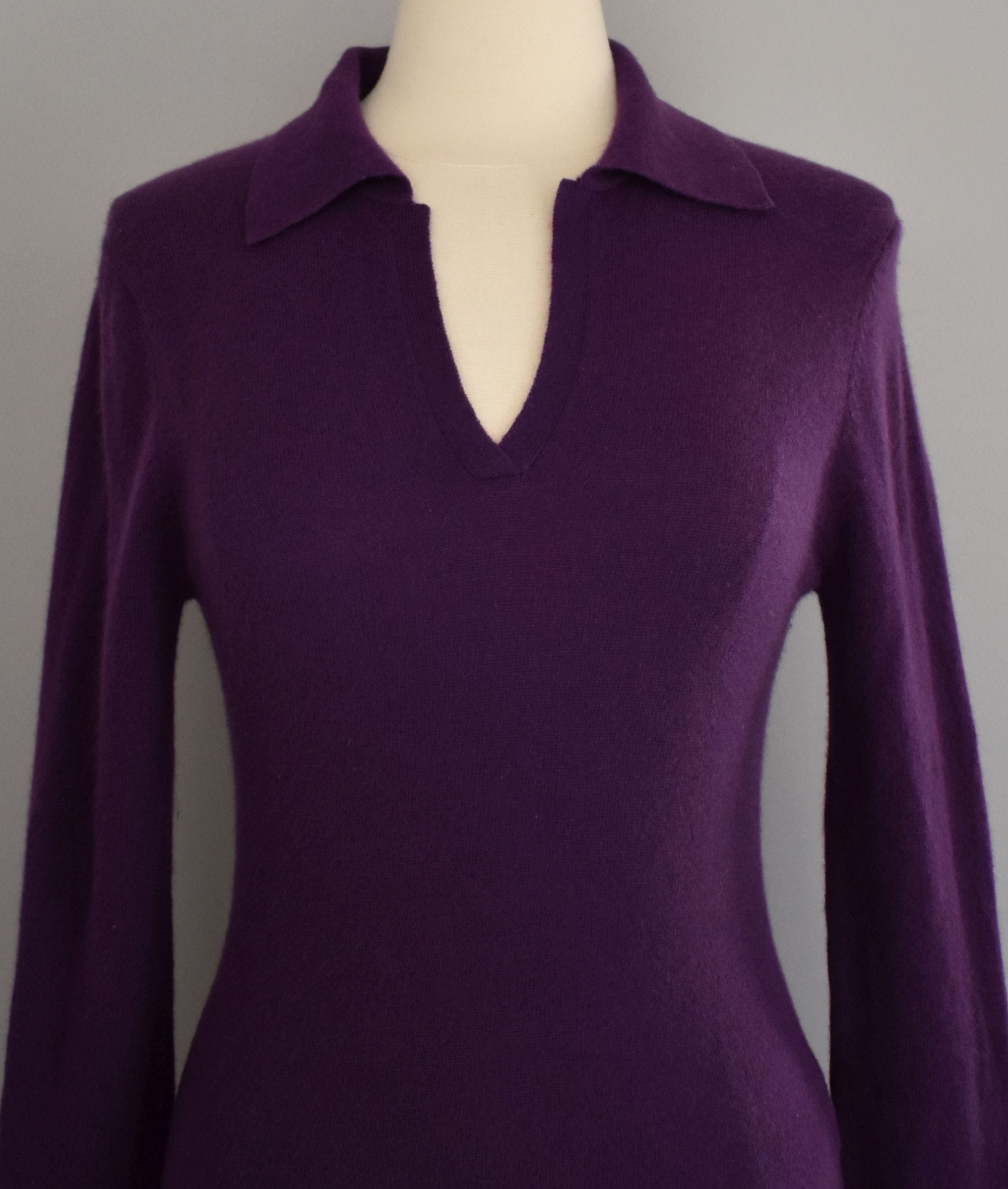 Vintage 90's Purple Cashmere Johnny Collar Sweater by Lusso Cashmere ...