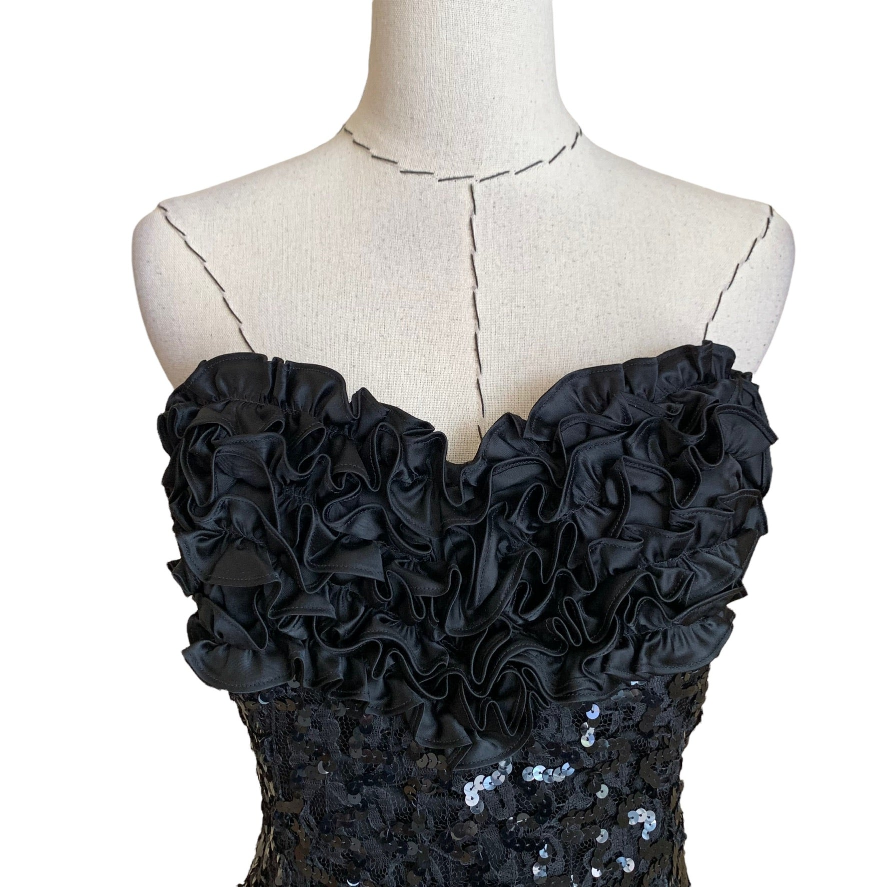 Vintage 80s/90s Jessica Mcclintock Sequin Ruffle Strapless Dress By ...