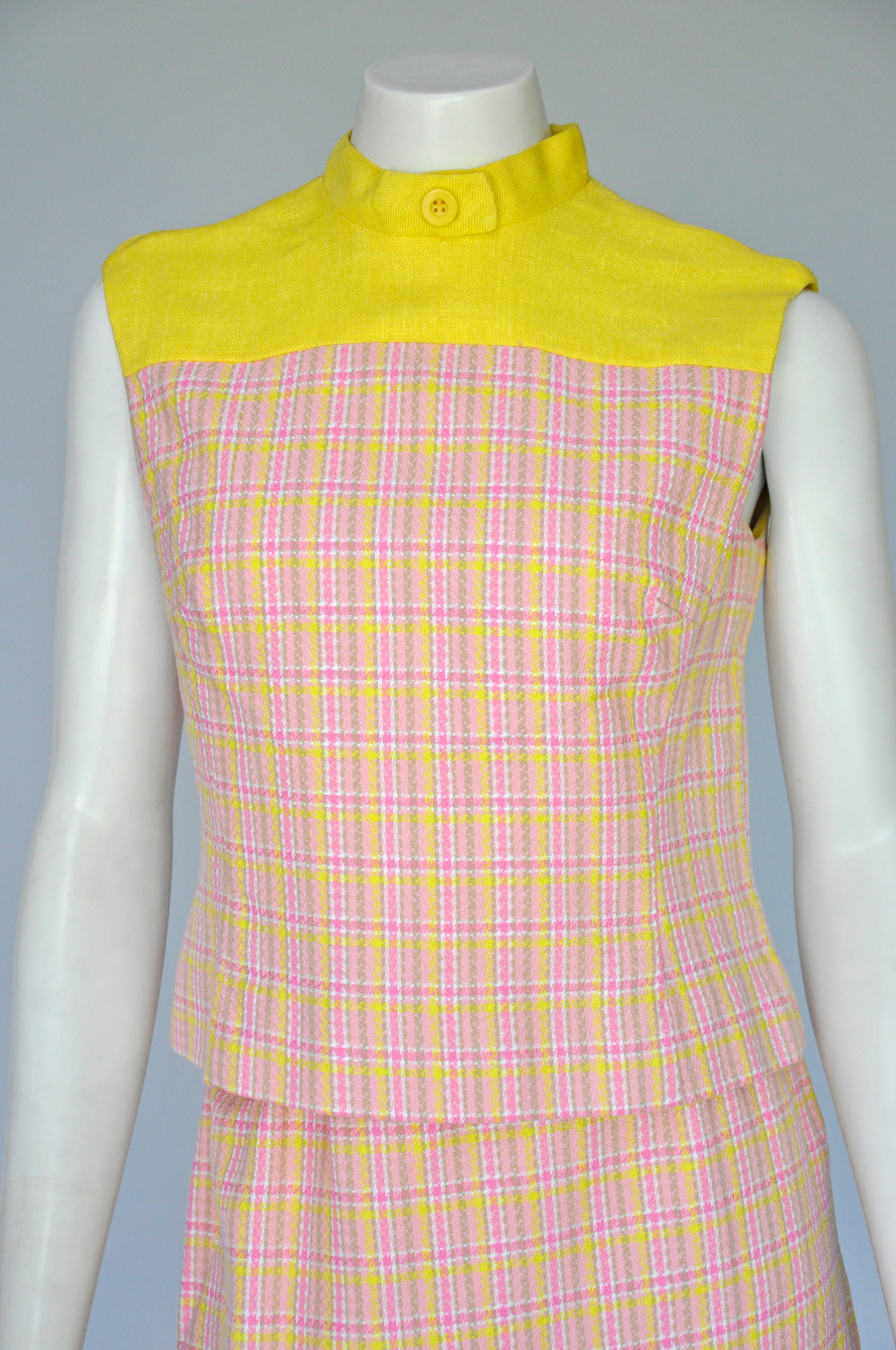 Vintage 60s Pink And Yellow Plaid 3 Piece Mod Skirt Set | Shop THRILLING