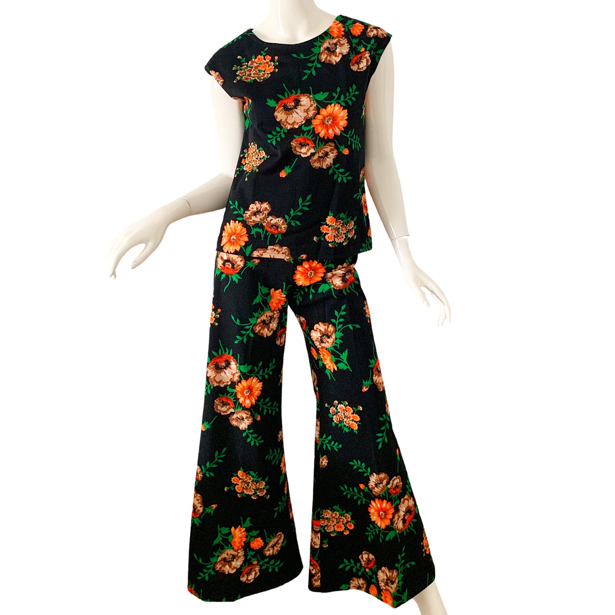 Vintage 70's Bright Floral Mod Hawaiian Bell Bottom Pants Set | Shop ...
