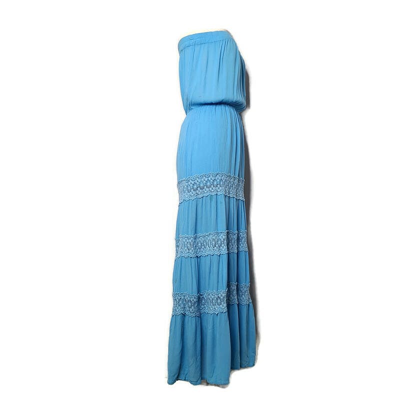 Vintage 00's Blue Gauze Strapless Maxi Dress by Moda Intl | Shop THRILLING