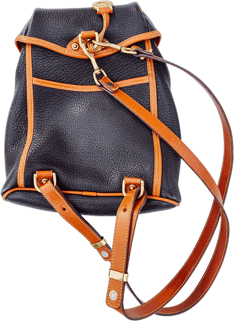 Vintage Black and Brown Leather Backpack and Belt by Dooney & Burke