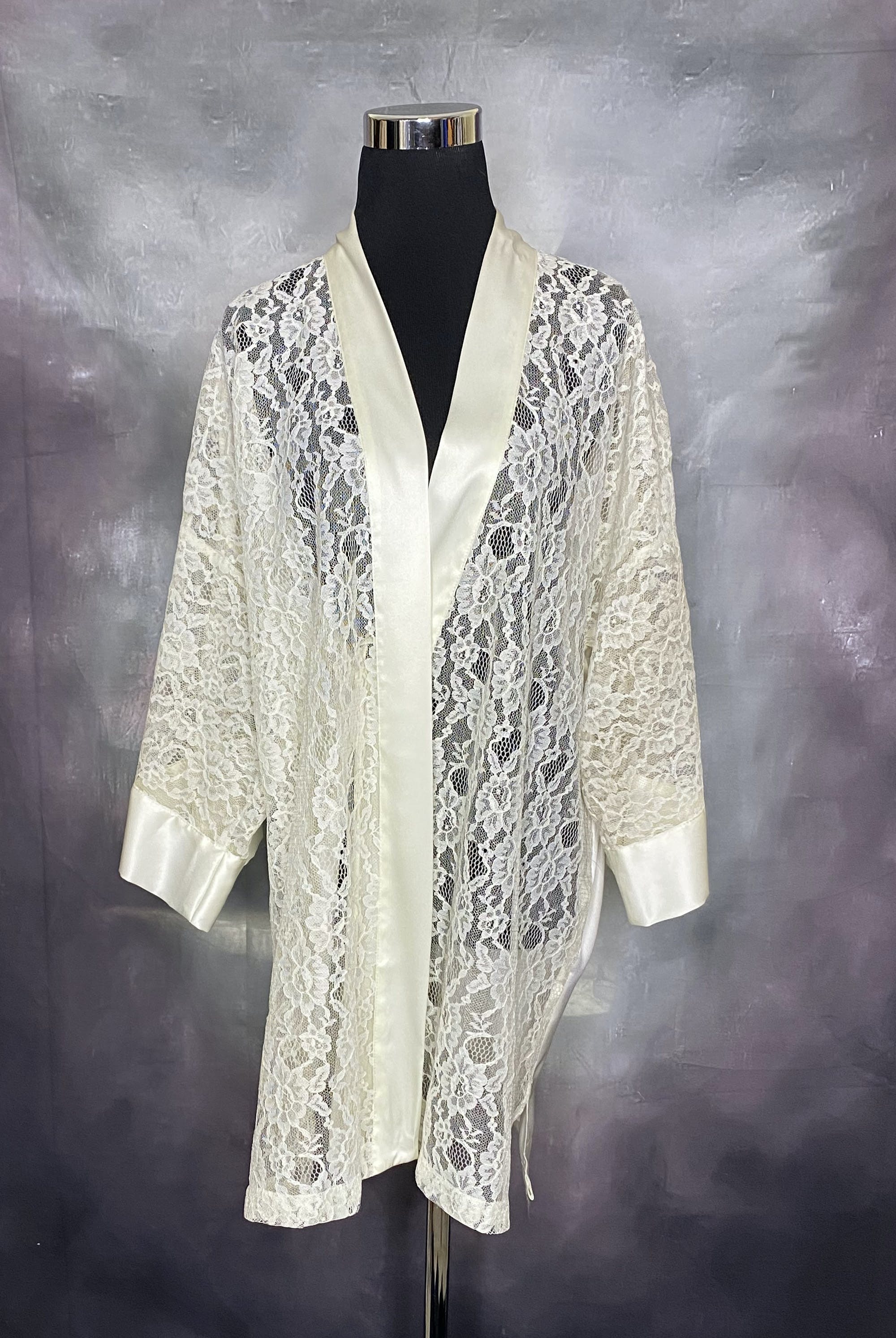 Vintage 80's Cream Sheer Lace and Satin Robe by Victoria's Secret ...