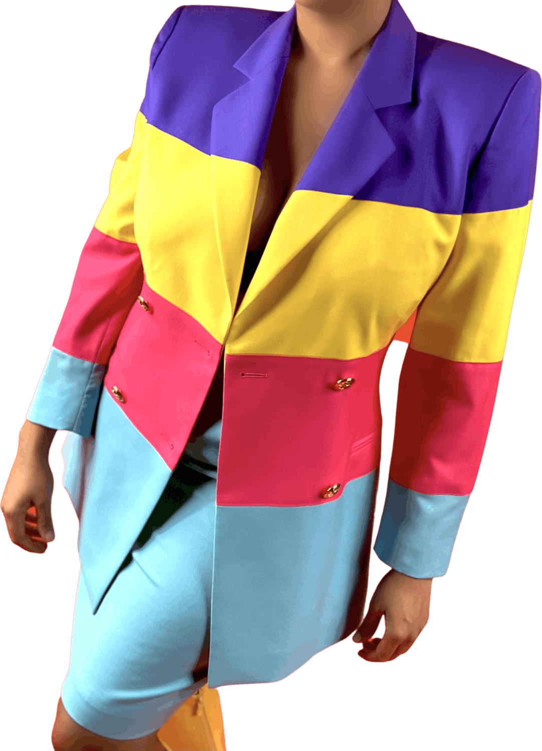 Vintage Colorful Striped Blazer and Baby Blue Skirt Set by Escada Shop THRILLING