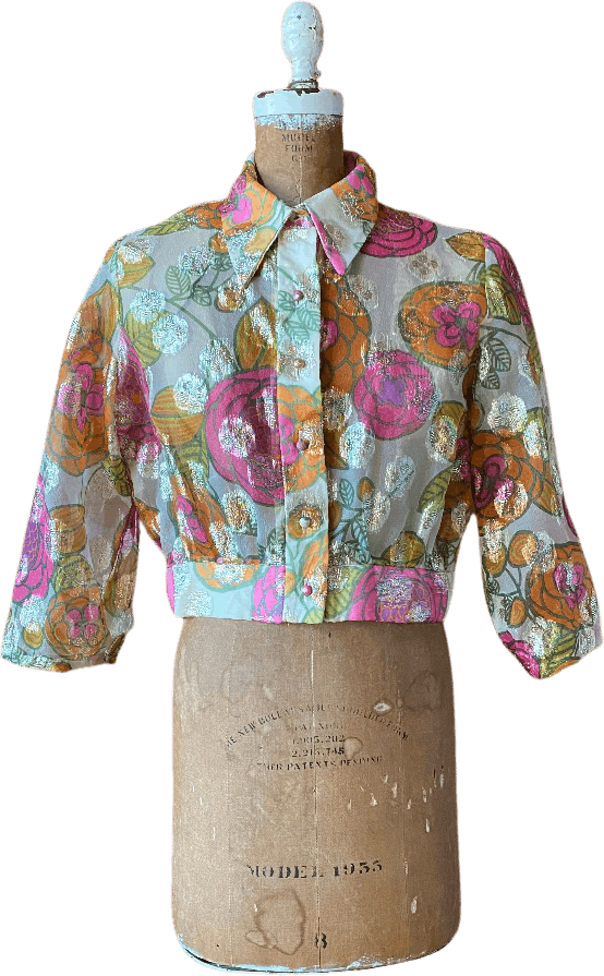 Vintage 70's Cropped Sheer Floral Gold Lamé Shirt Jacket | Shop THRILLING