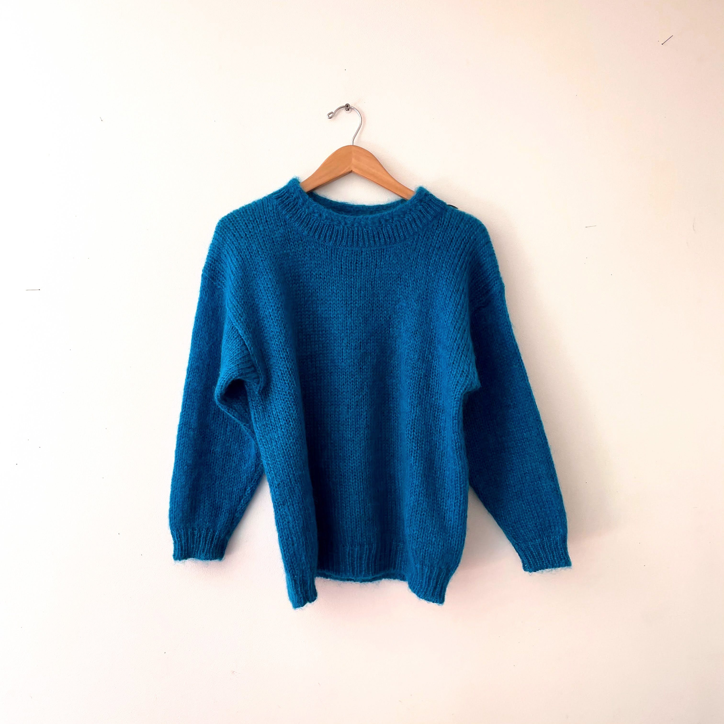 Vintage 80’s Cerulean Blue Chunky Knit Mohair Blend Sweater by Rafaella ...