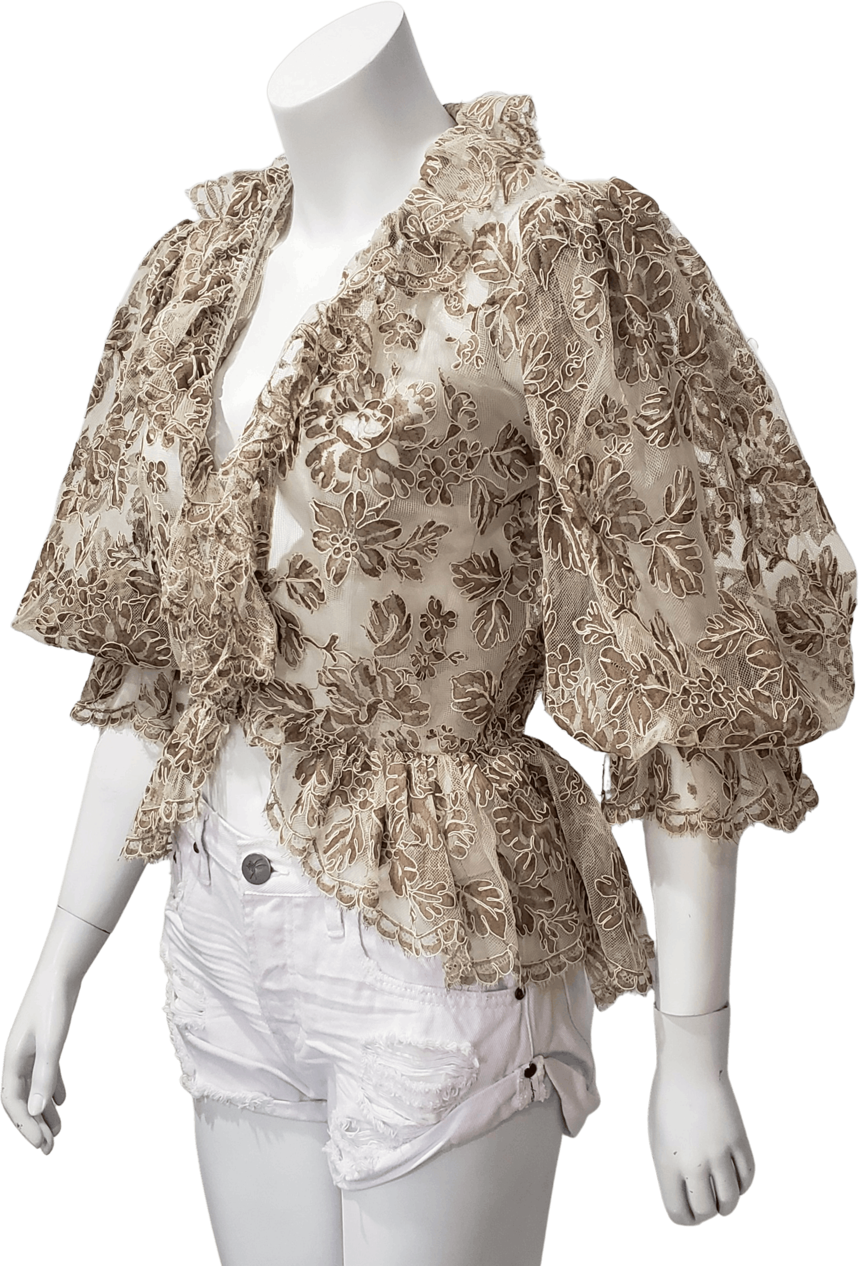 Women's Vintage Turquoise Floral Print Ruffle Sleeve Top main image 1
