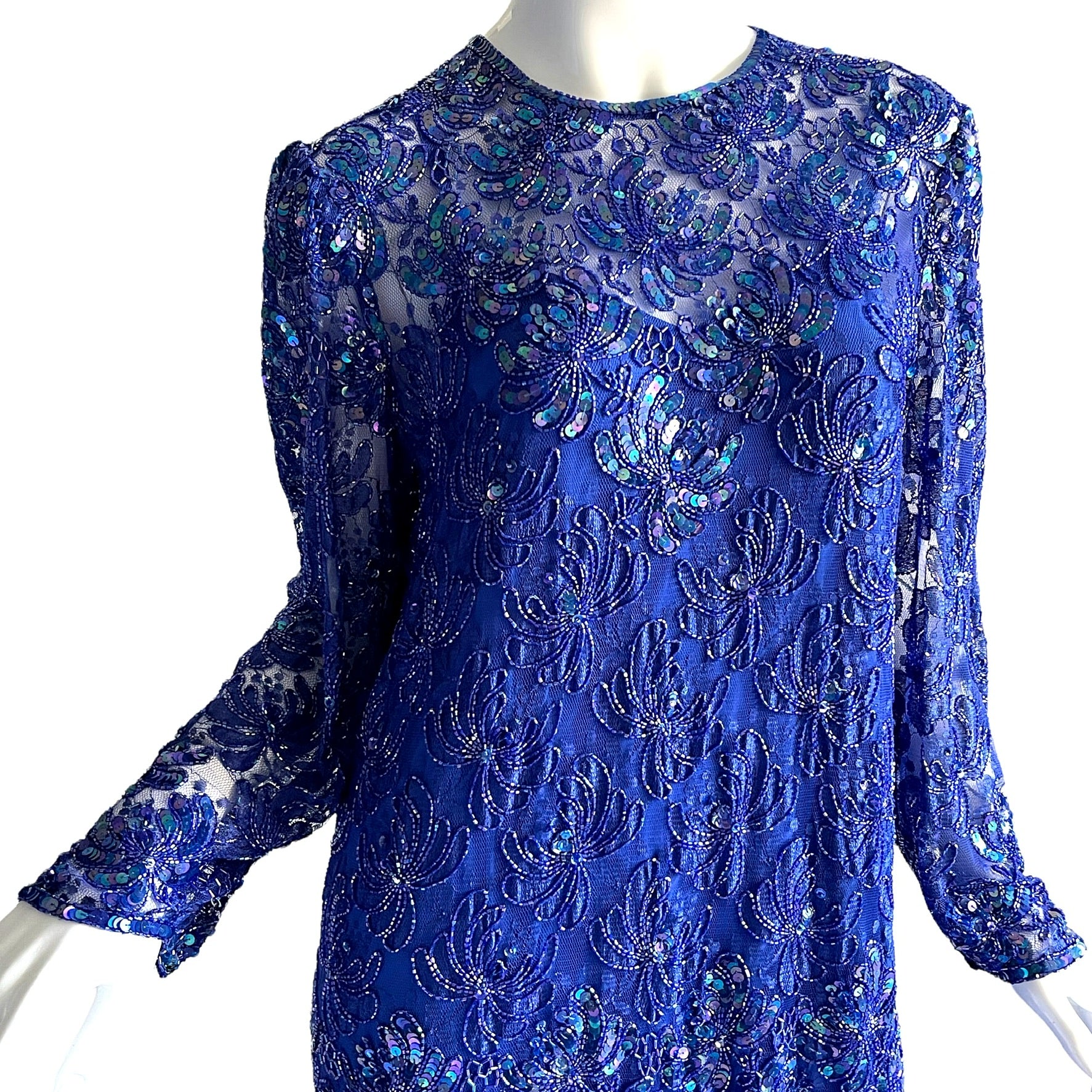 Vintage 80s Sequins Beaded Lace Flapper Disco Party Dress By Judith Ann ...