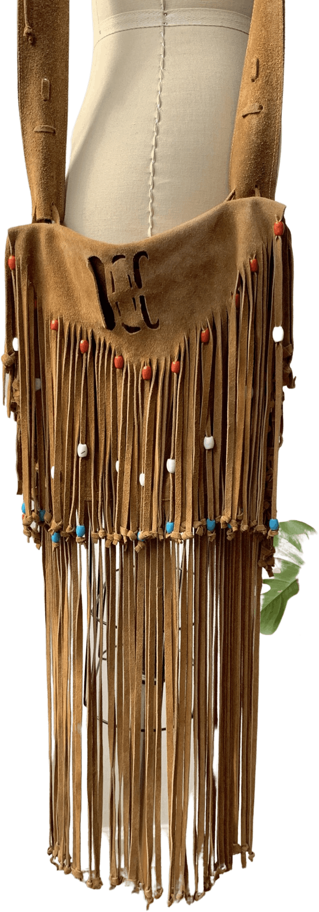 Vintage Beaded Fringe Brown Suede Crossbody Bag Shop THRILLING