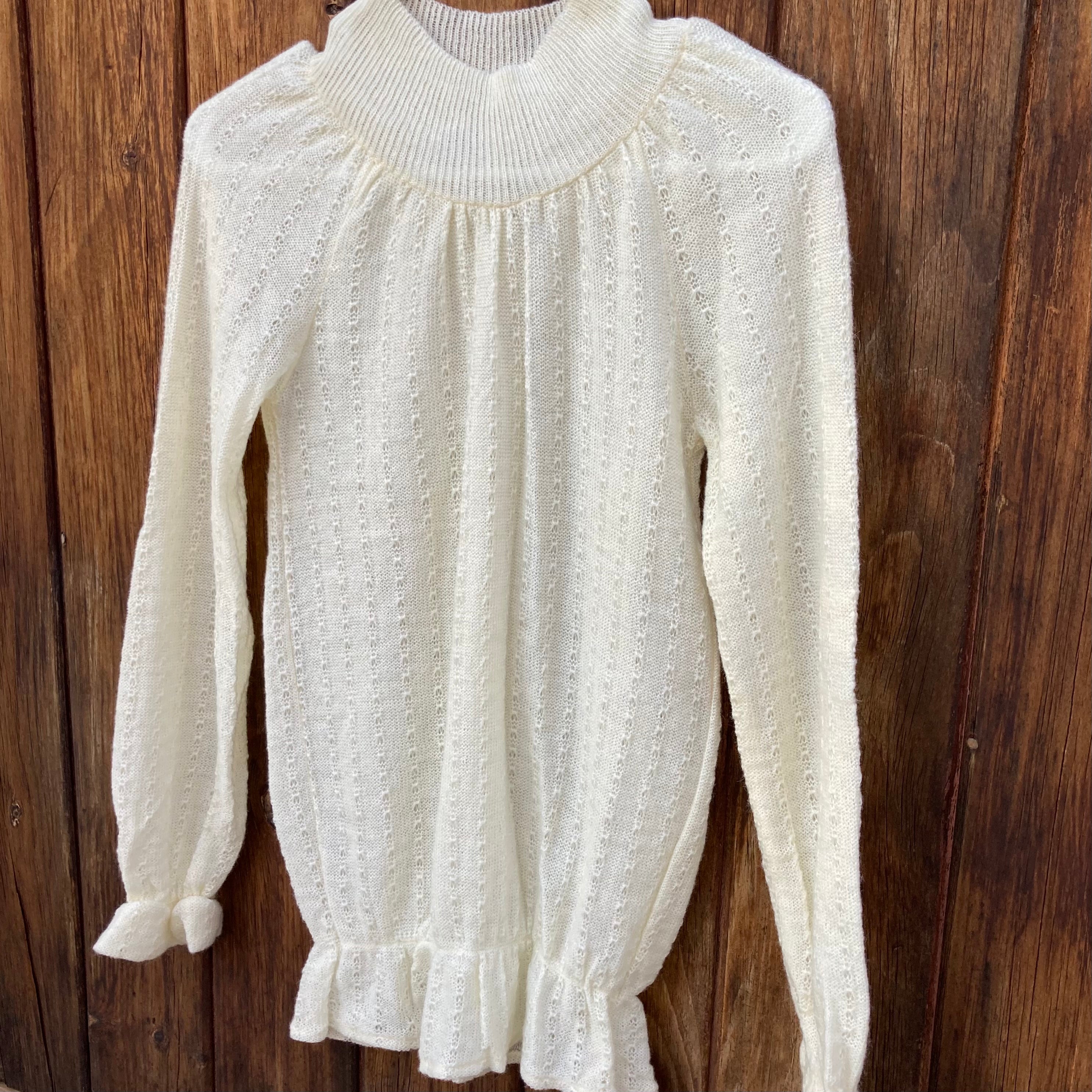 Vintage 70s Ivory Mock Neck Crochet Knitted Sweater Top By Alberoy ...