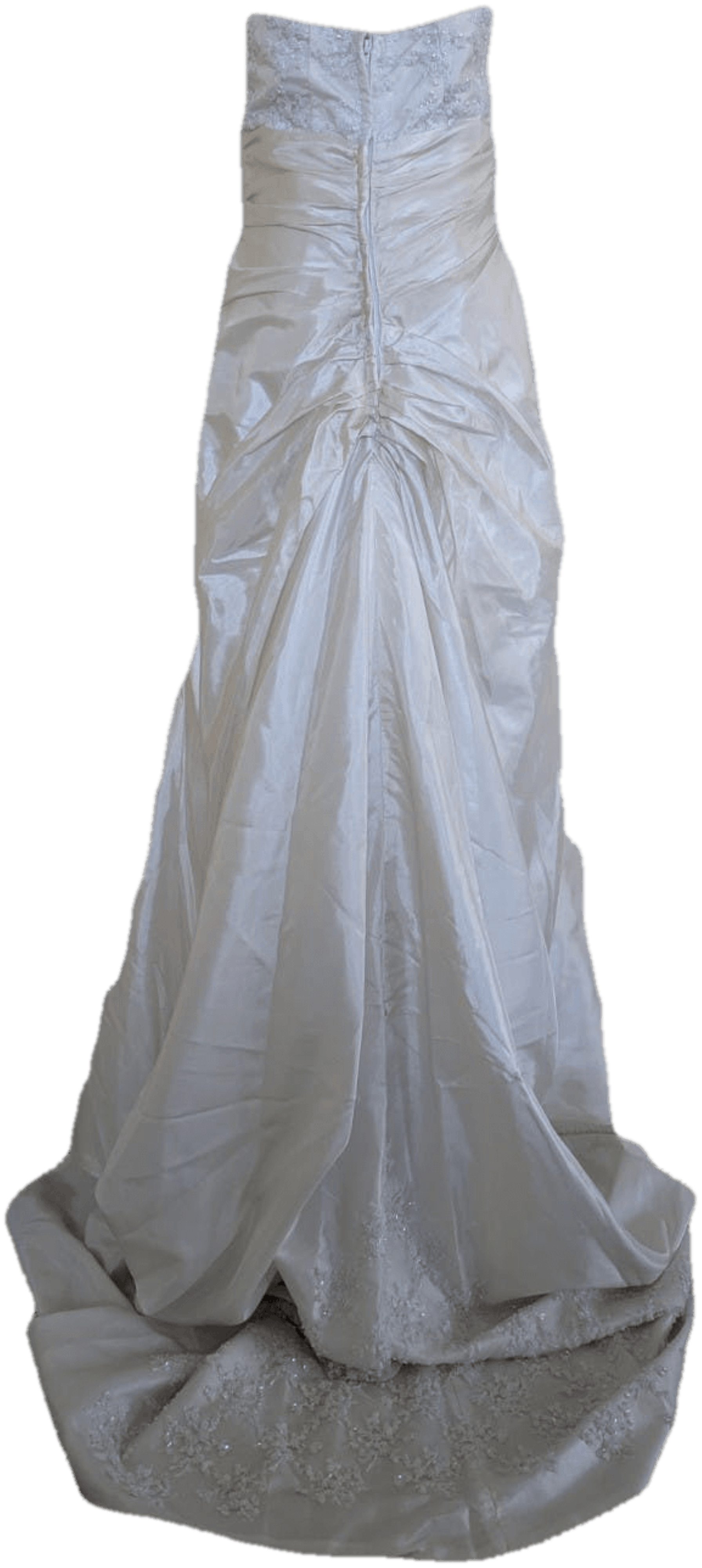 Vintage Ivory Strapless Satin Lace Trim Bow-Accented Hem A-Line Wedding Dress DP7832