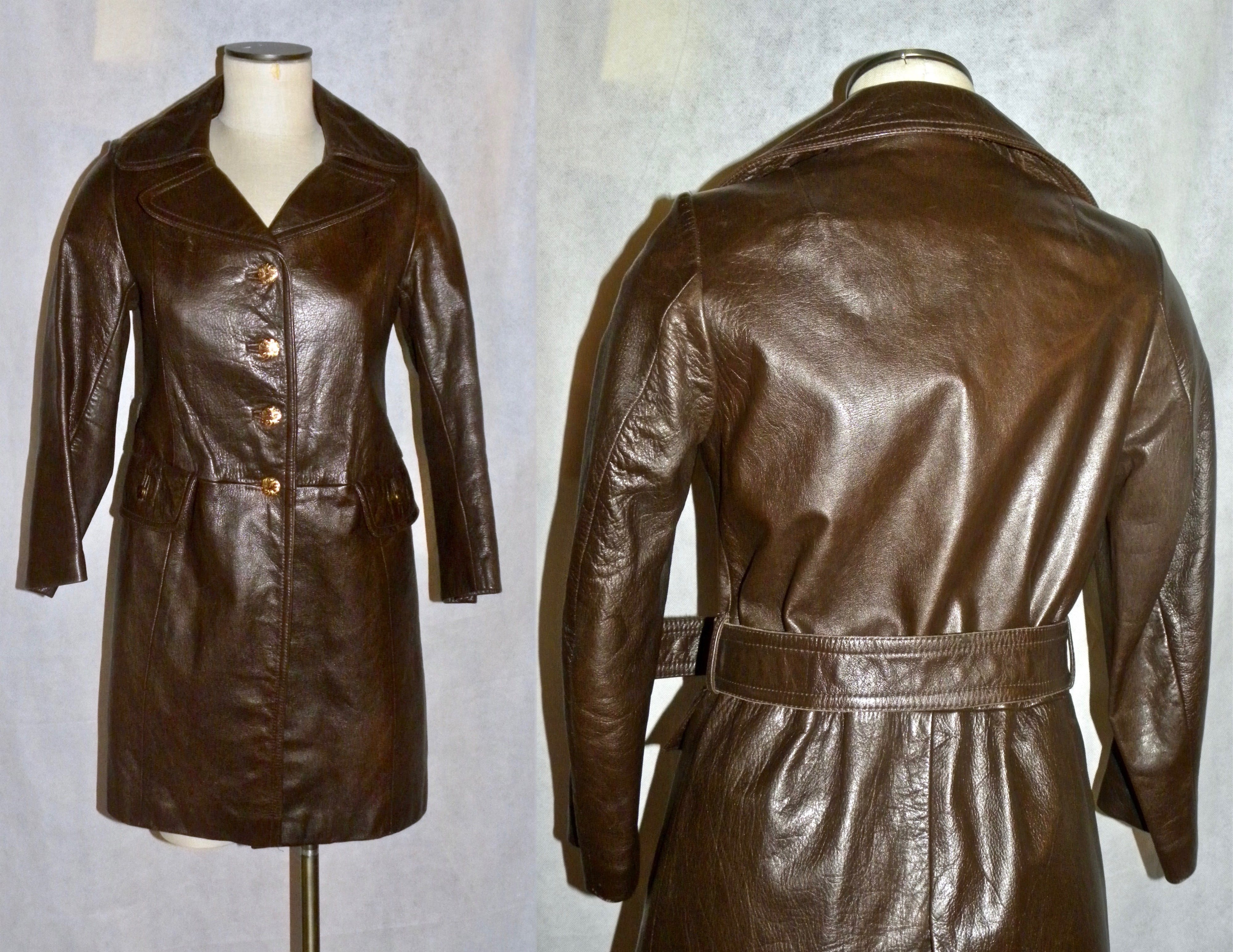 Vintage 70's Mod Brown Leather Coat with Belt by Winman | Shop THRILLING