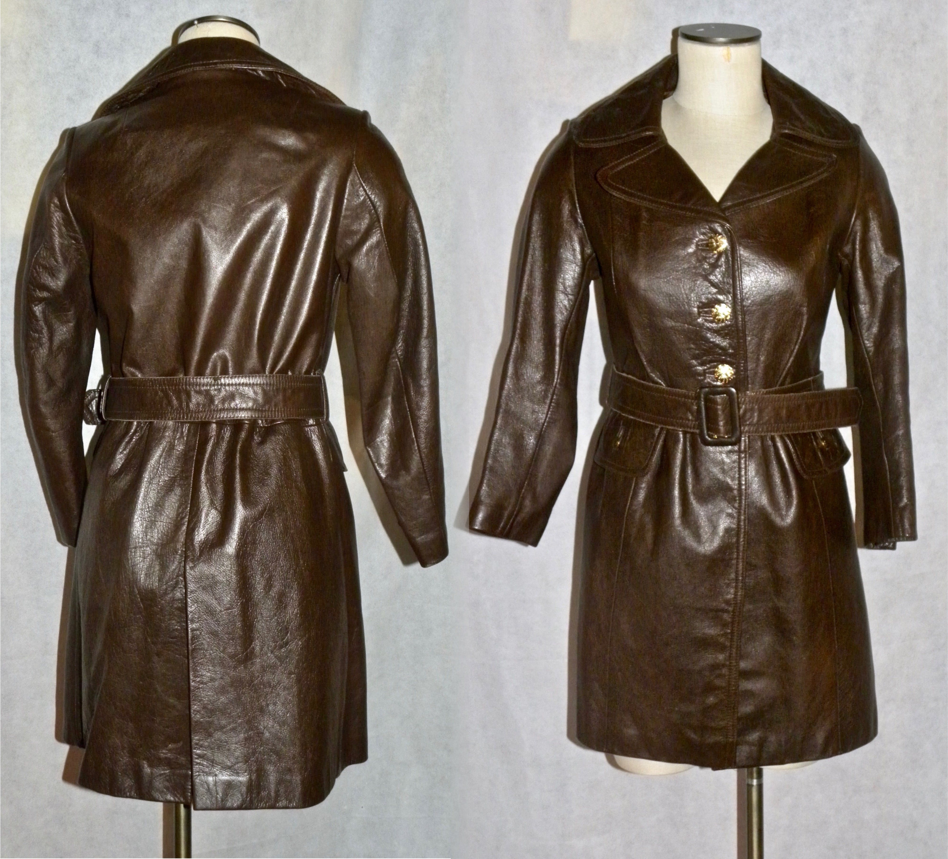 Vintage 70's Mod Brown Leather Coat with Belt by Winman | Shop THRILLING