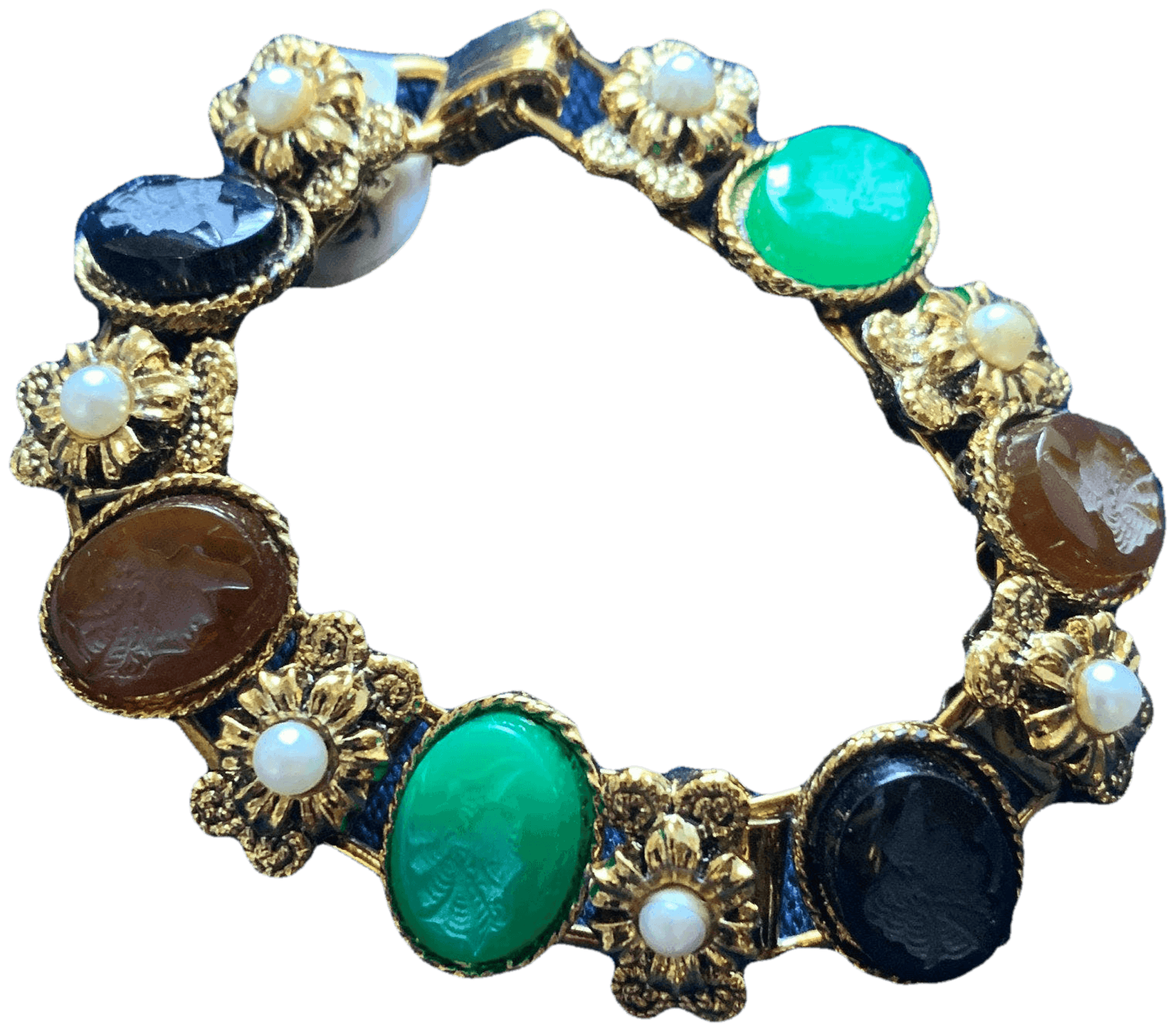 Vintage 60's Etched Colored Glass Bracelet Shop THRILLING