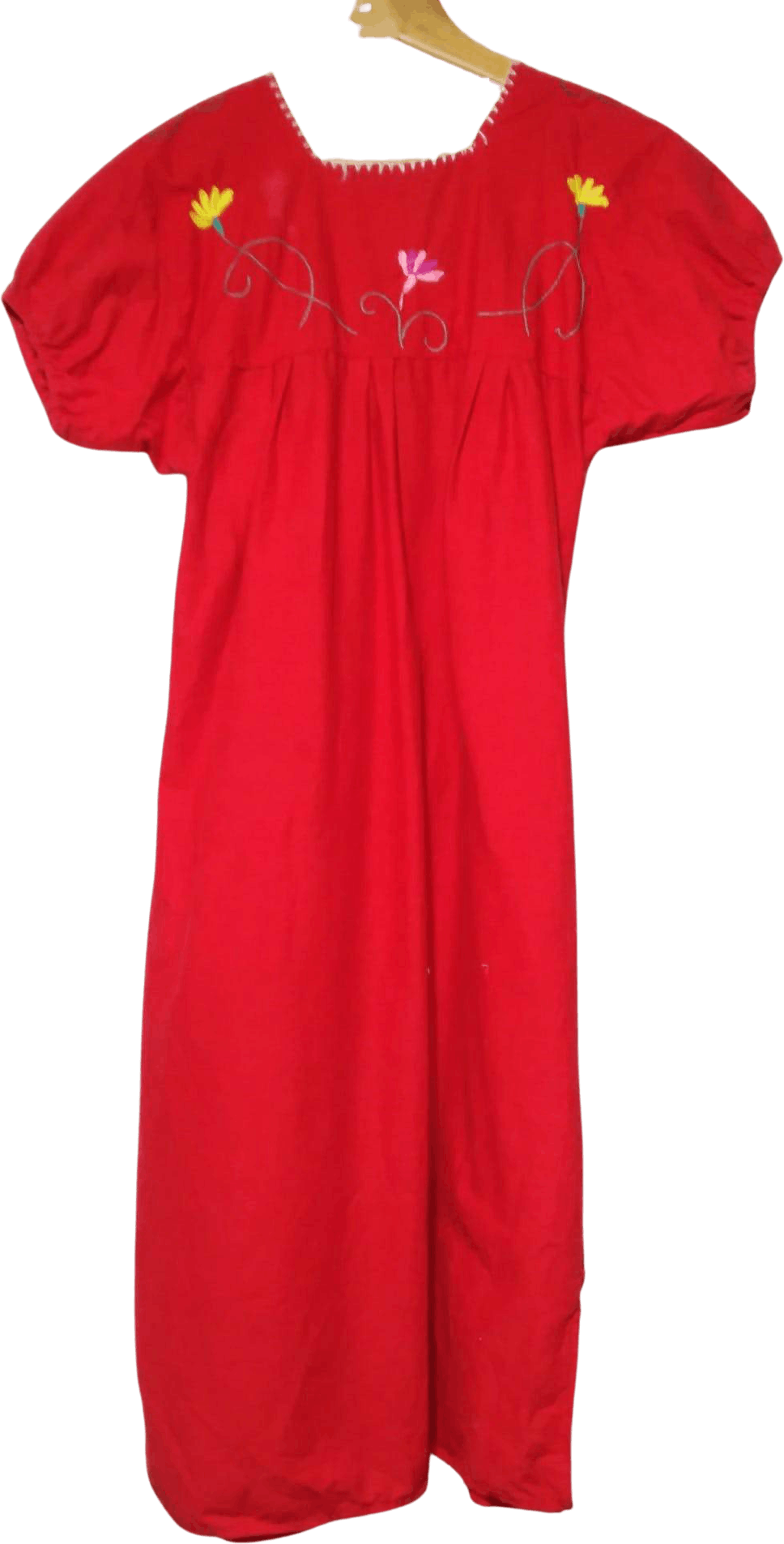 Vintage 70's Red Embroidered Floral Folk Dress Shop THRILLING