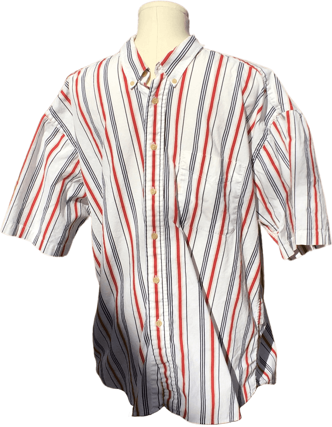 Vintage White Short Sleeve Button Up with Red and Blue Stripes by ...