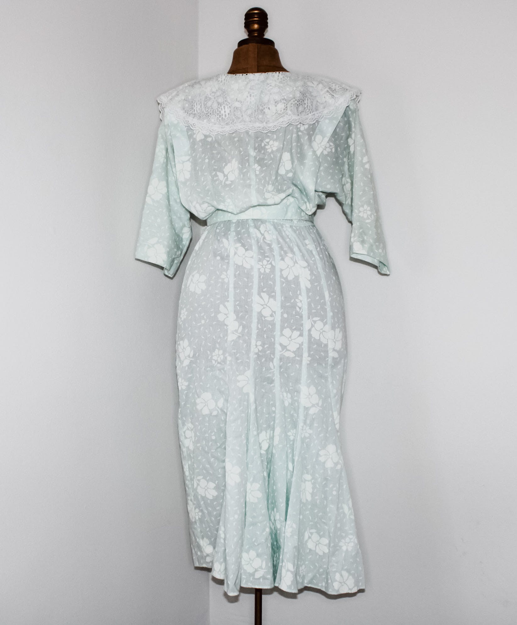 Vintage 80's Sheer Light Blue Floral Fishtail Dress | Shop THRILLING