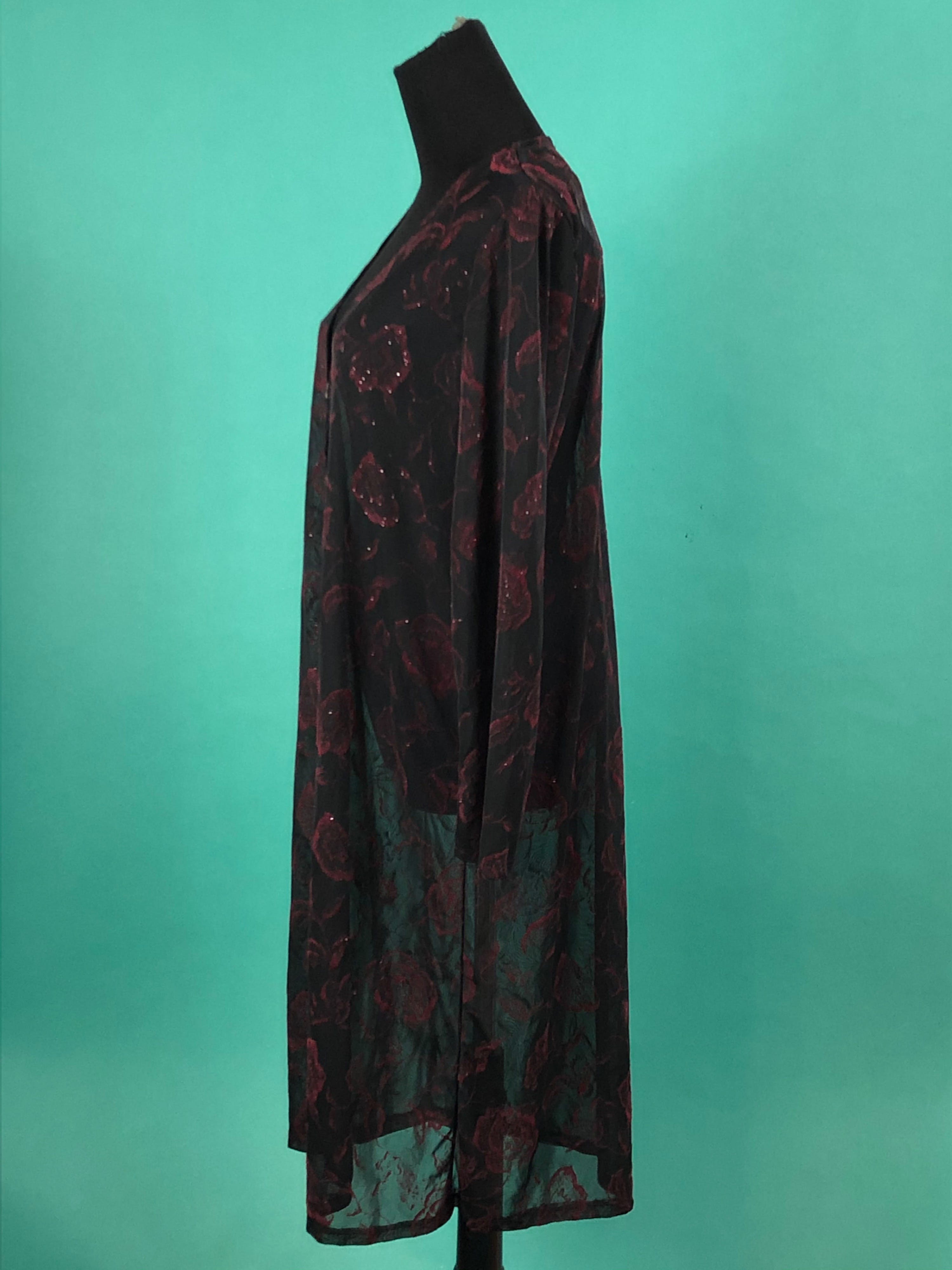 Vintage 90's/00's Sheer Velvet Red Rose and Rhinestone Robe by Dare to ...