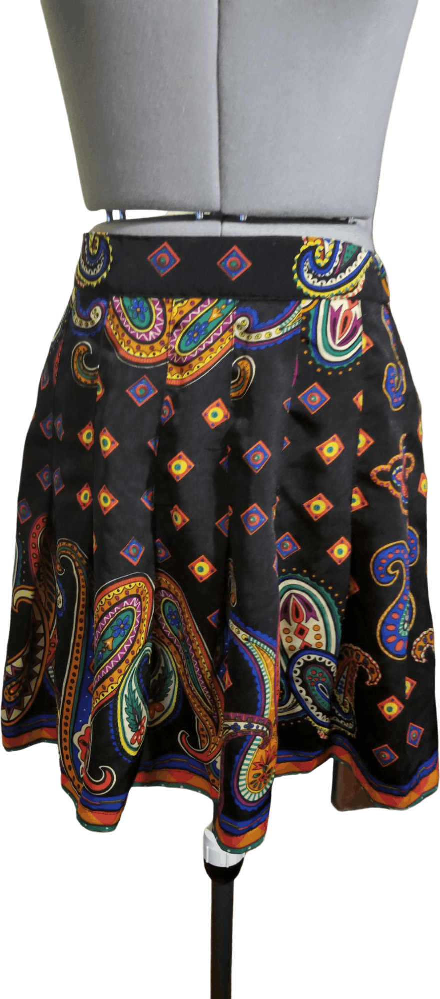 Vintage 90's Black and Paisley Print Pleated Circle Skirt by William ...