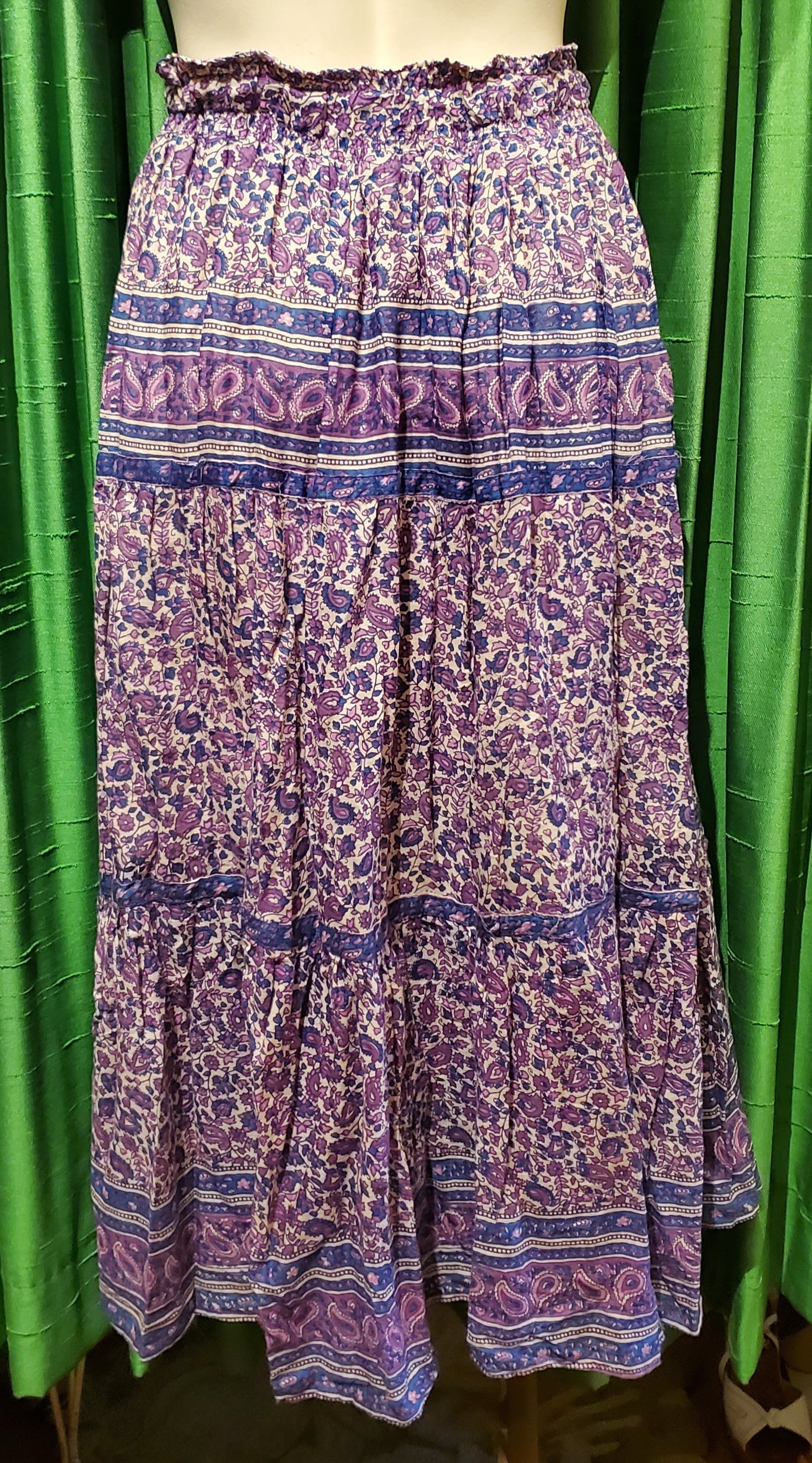 Vintage 70's Sheer Purple Patterned Cotton Festival Skirt by Low ...