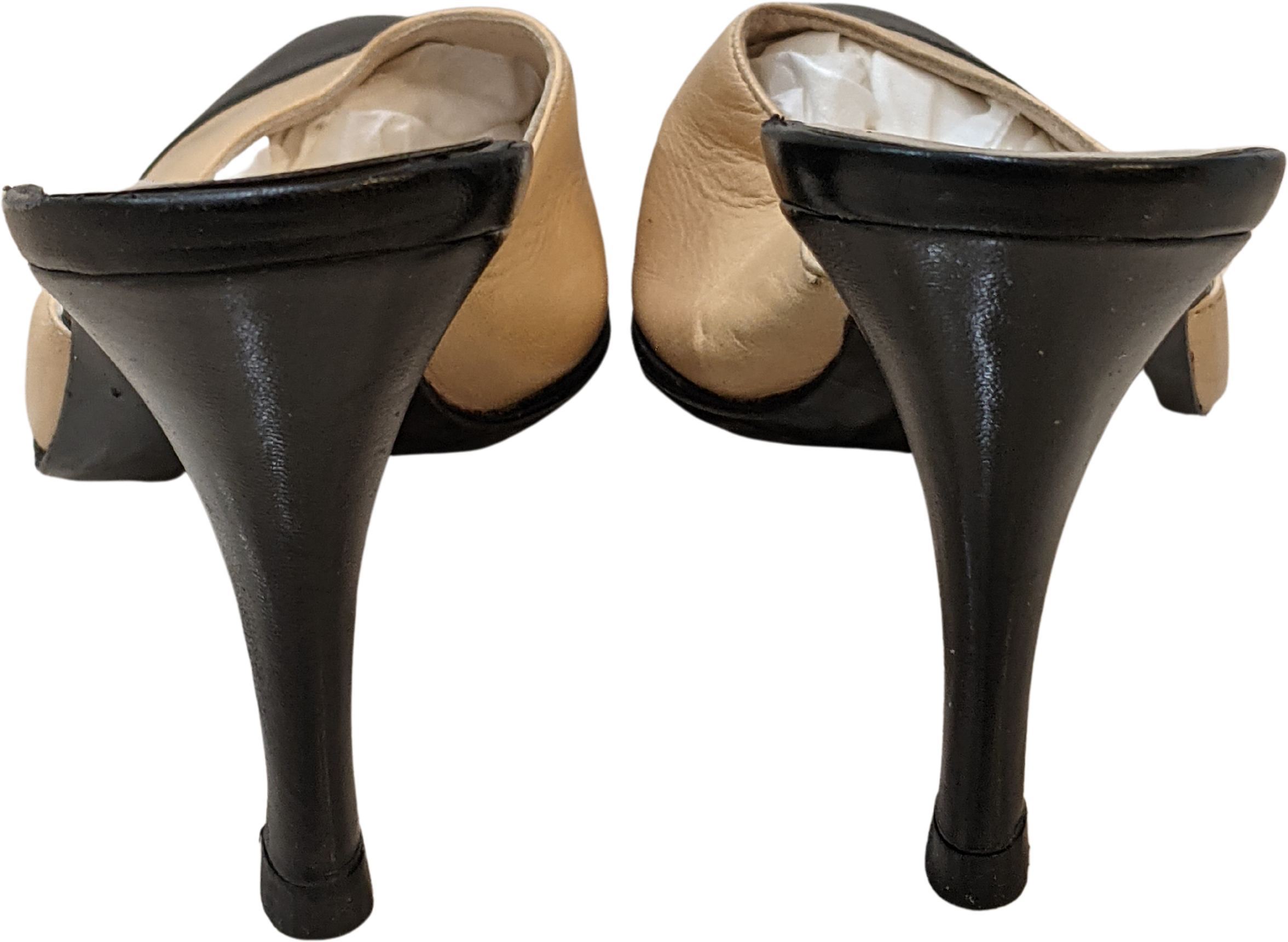 Sold at Auction: CHANEL Beige & Black Leather Heeled Mules, France
