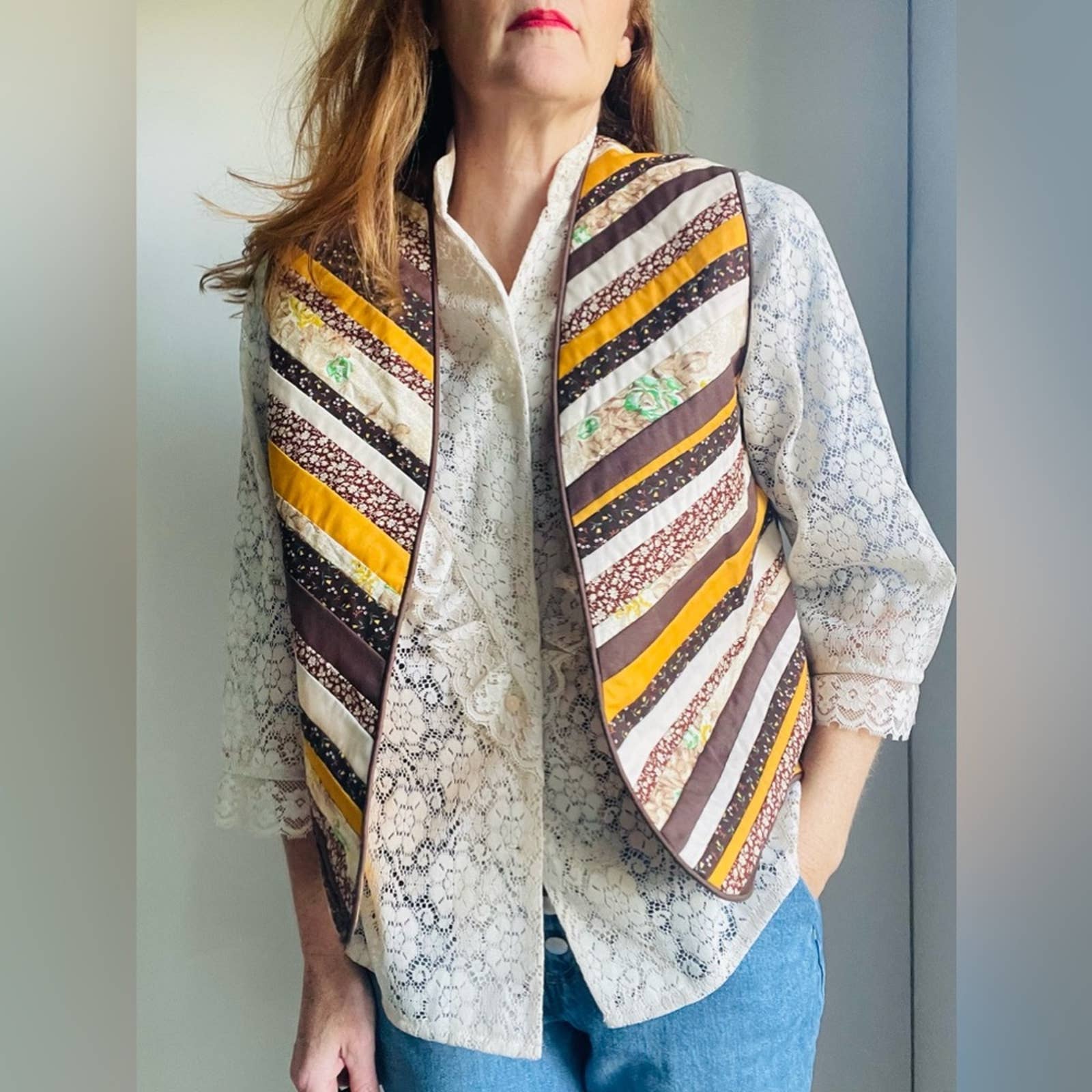 Vintage 70s 80s Patchwork Vest Handmade Medium Fall Color Way Statemen ...