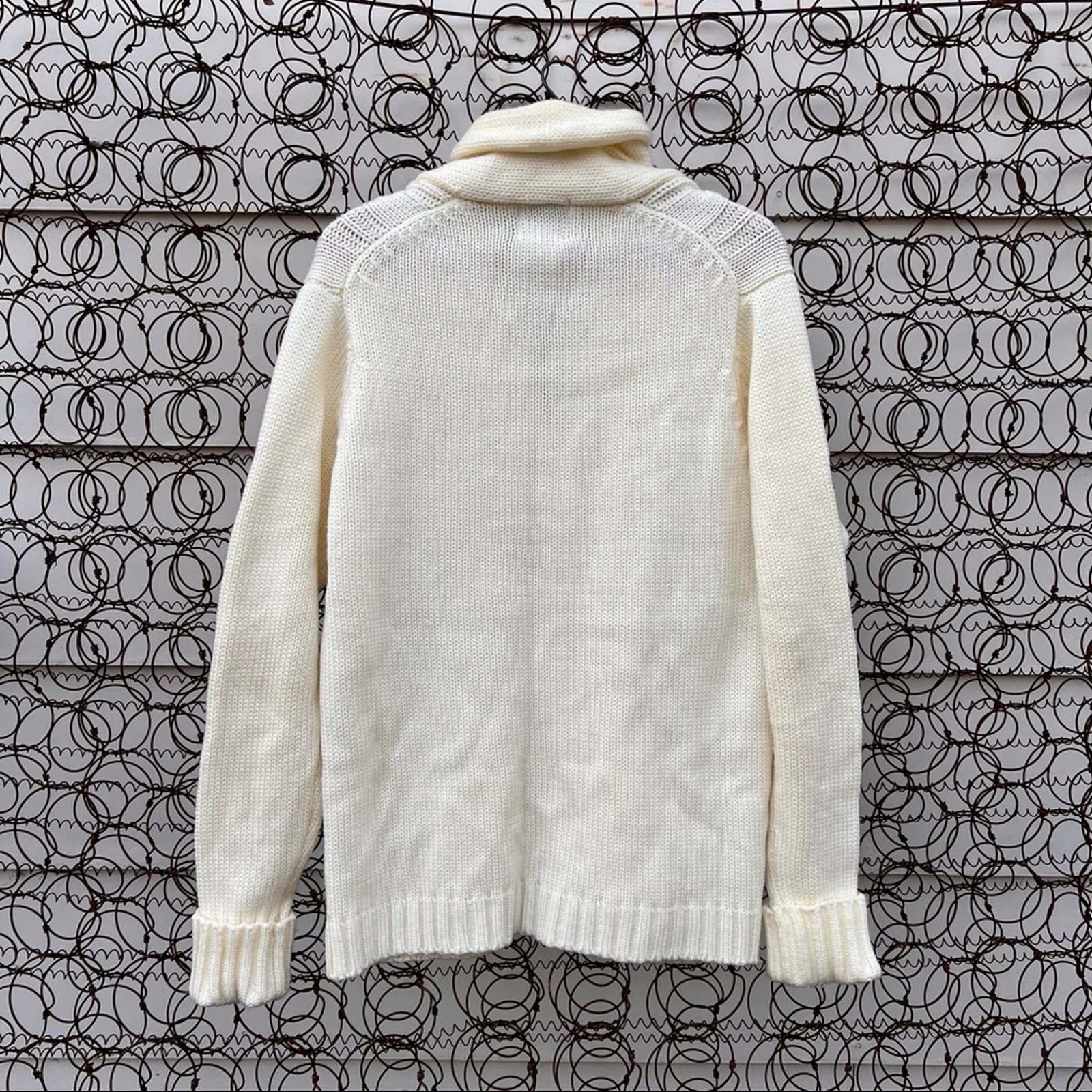 Vintage 70s Sears The Fashion Place Cream Knit Cowl Collar Cardigan Sw ...