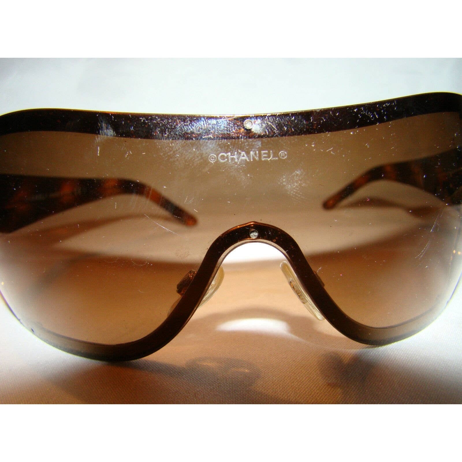 Vintage 00s 3) Chanel Tortoise Shell Oversized Shield Sunglass By Chanel, Shop THRILLING