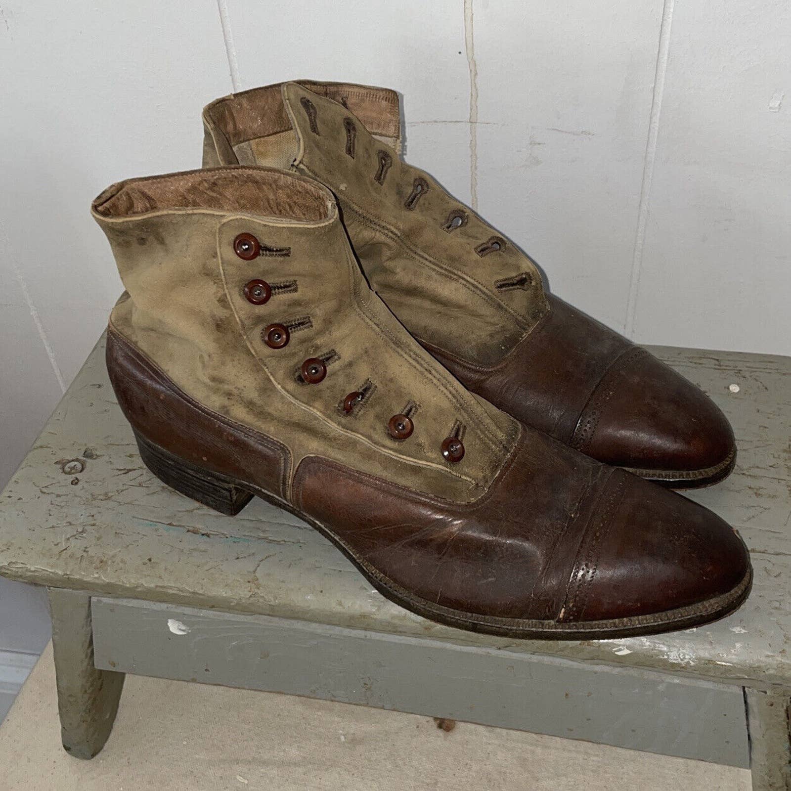 Vintage Antique Victorian Edwardian Mens Edwardian Shoes Ankle Boots ...