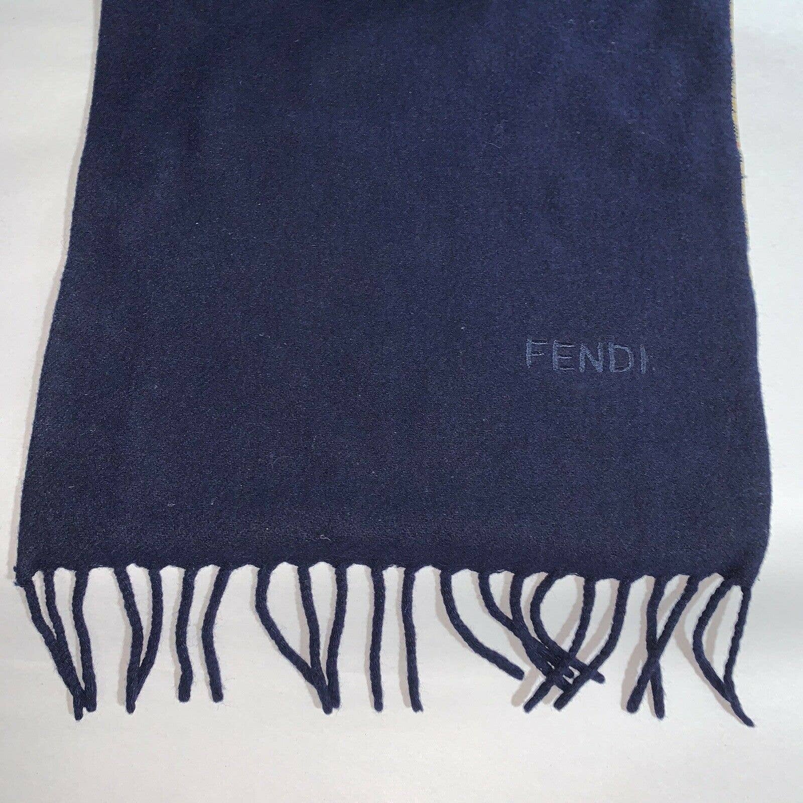 Vintage Navy Blue Green Double Faced Silk Wool Scarf by Fendi | Shop ...