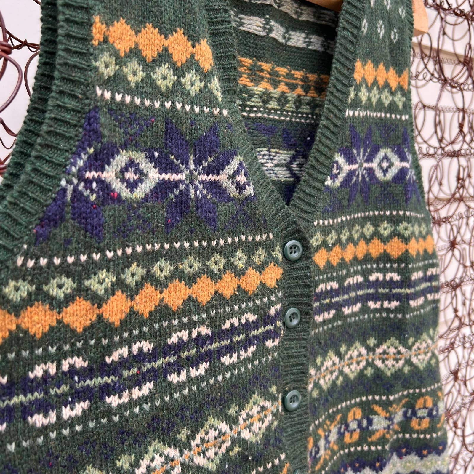 Vintage 80s Wool Blend Green Nature Fair Isle Knit Sweater Vest by ...