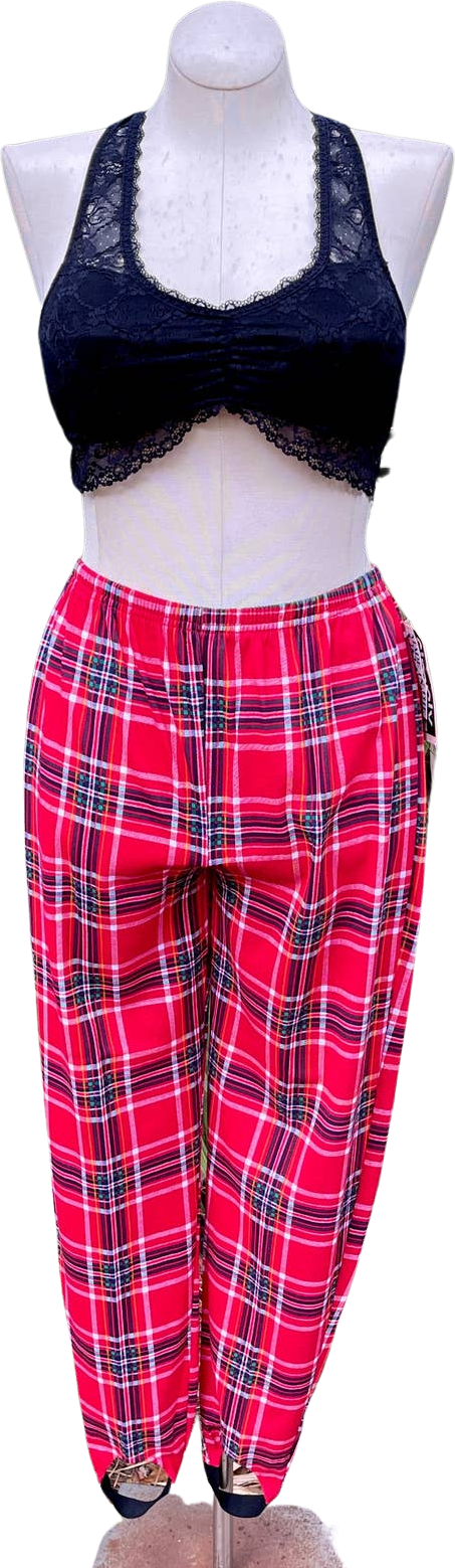 Vintage 80s Red Plaid Stirrup Pants Pull On Dead Stock Simply