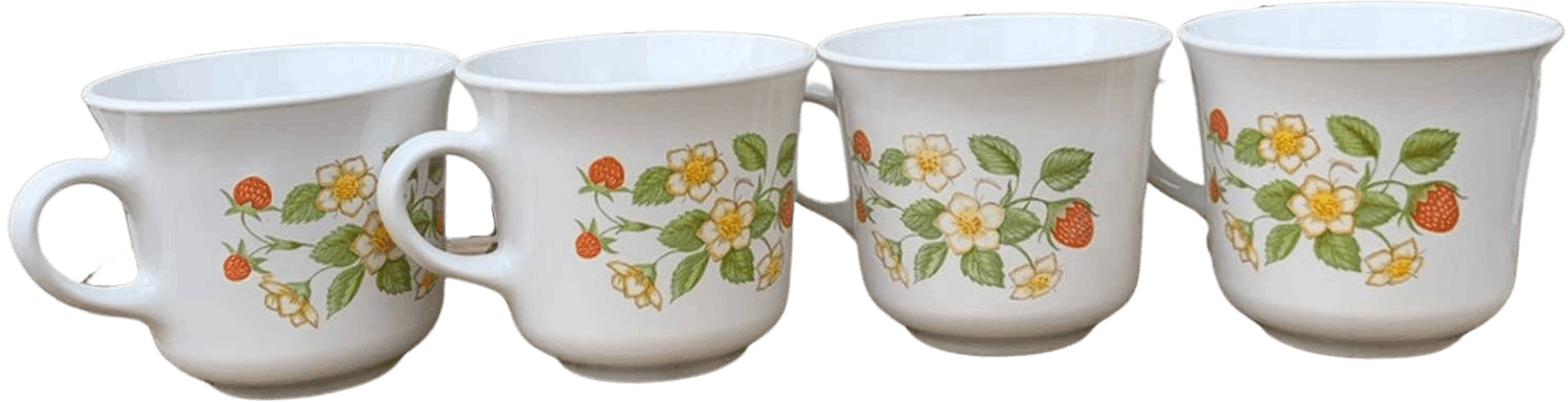 Vintage Strawberry Sunday Pattern Corelle Coffee Mugs by Corelle