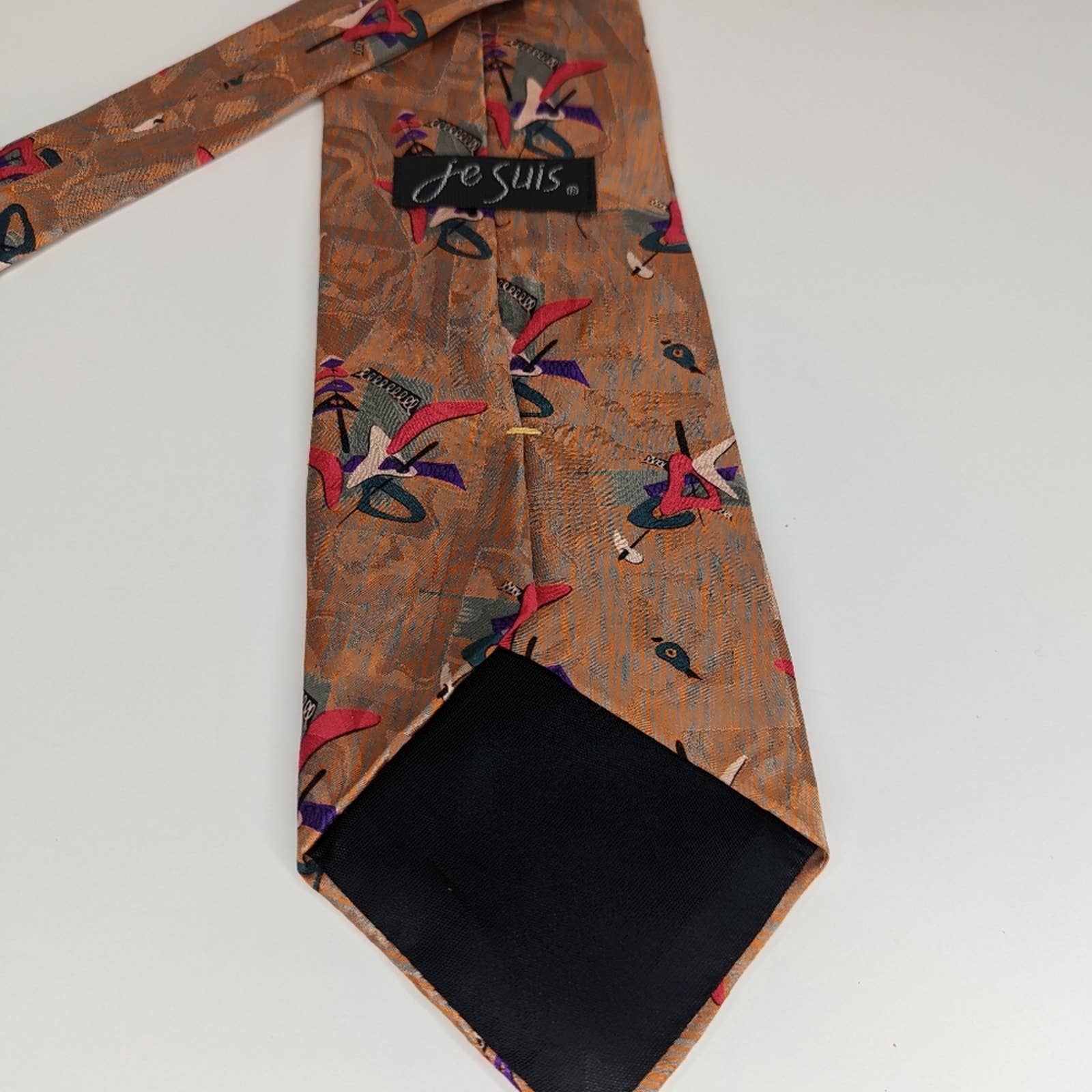 Vintage 80s 90s I Am Je Suis Atomic Print Silk Damask Tie | Shop THRILLING