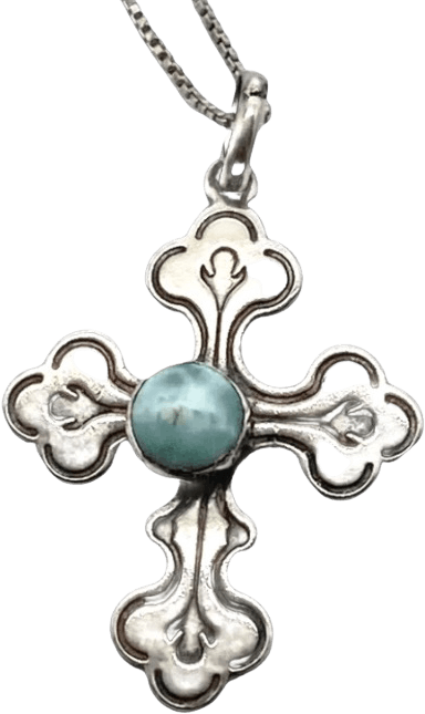 Vintage Sterling Larimar Stone Cross with Chain Necklace | Shop THRILLING