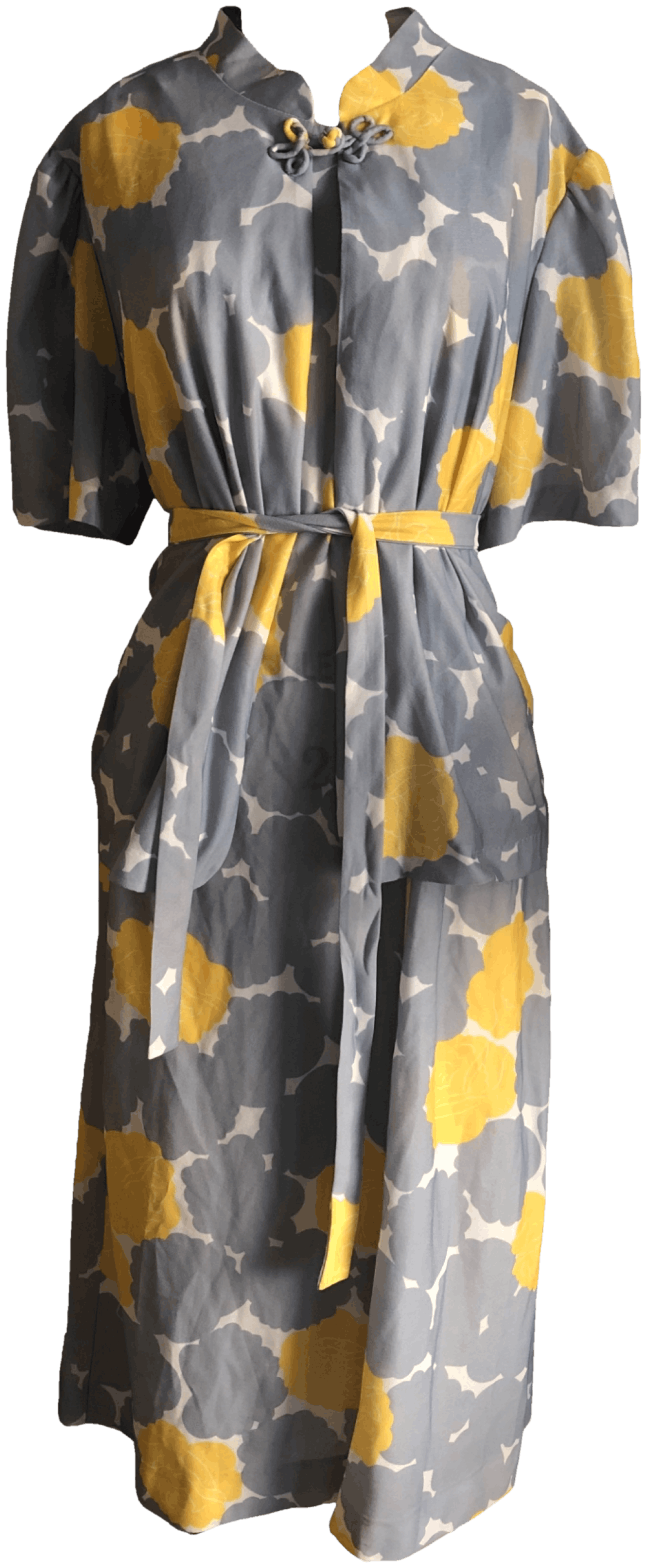 Vintage 60's Floral Polyester Yellow and Gray Dress Set Shop THRILLING