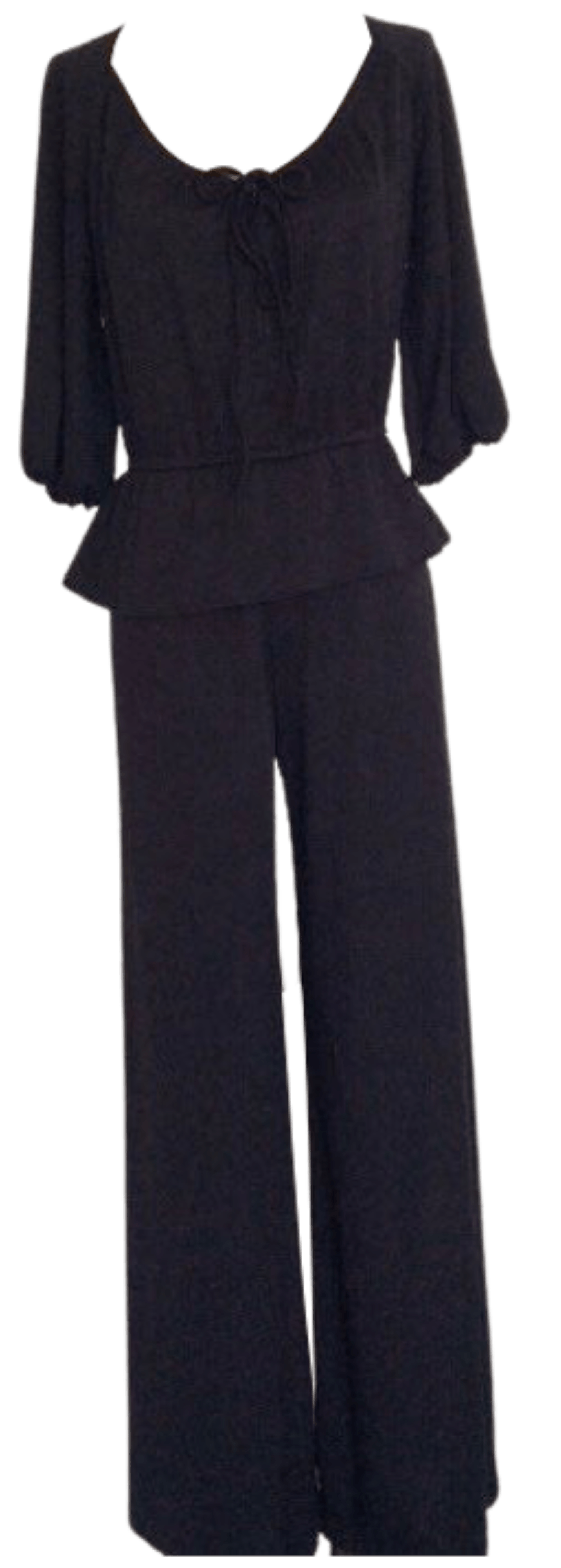 Vintage 70’s Black Tie Scoop Neck Bubble Sleeve Peplum Jumpsuit Shop