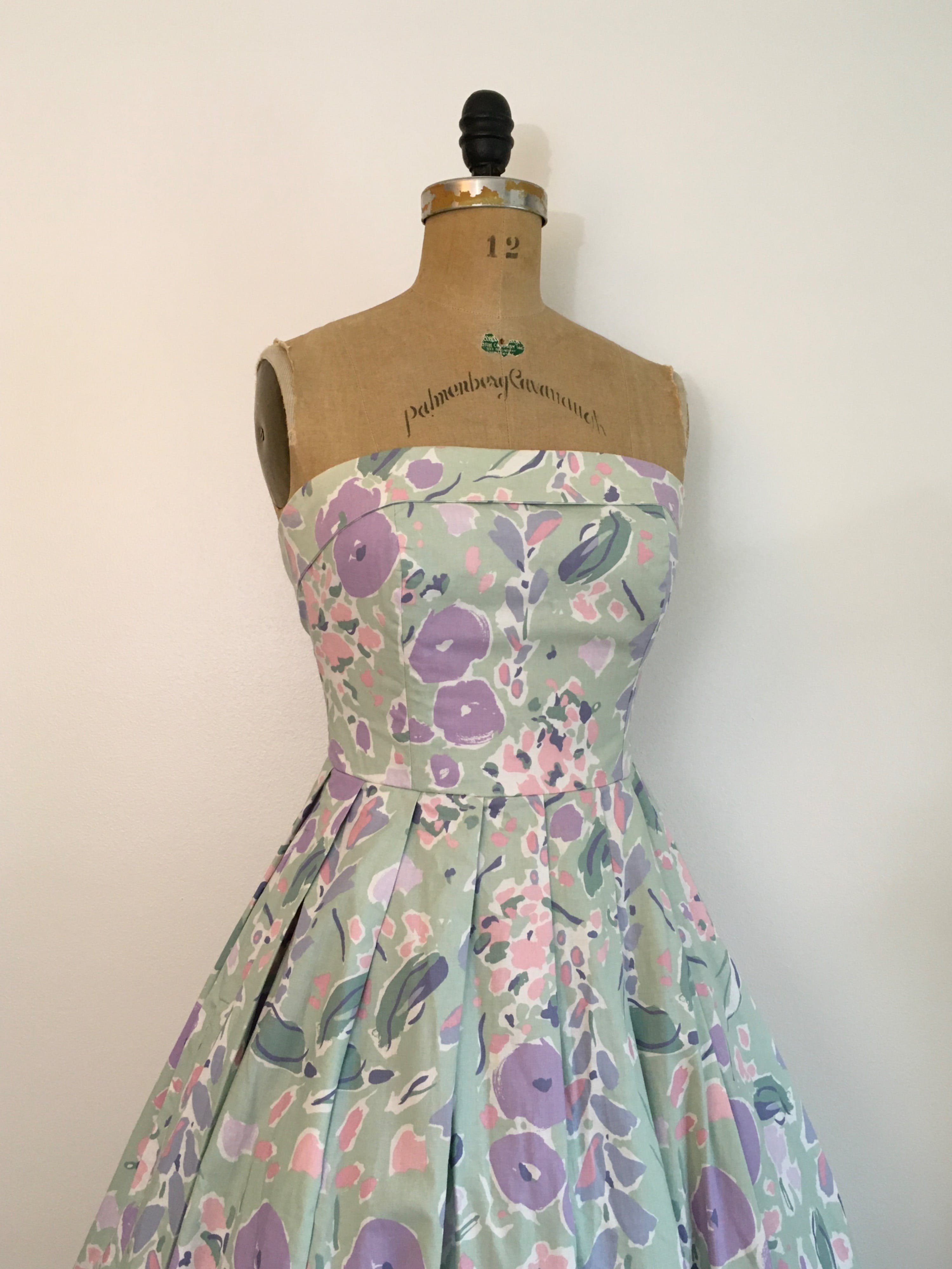 80’s Dress Pink Roses Floral Print Cotton Full Skirt Garden Party by California Looks main image 1
