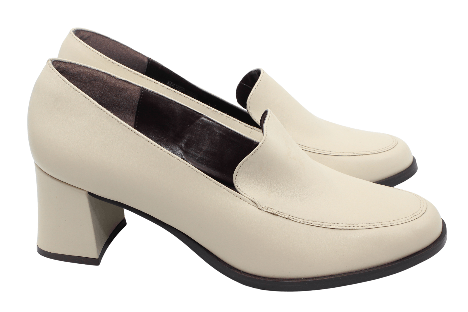 Vintage Taupe Leather Chunky Slip On Pumps by Calico | Shop THRILLING