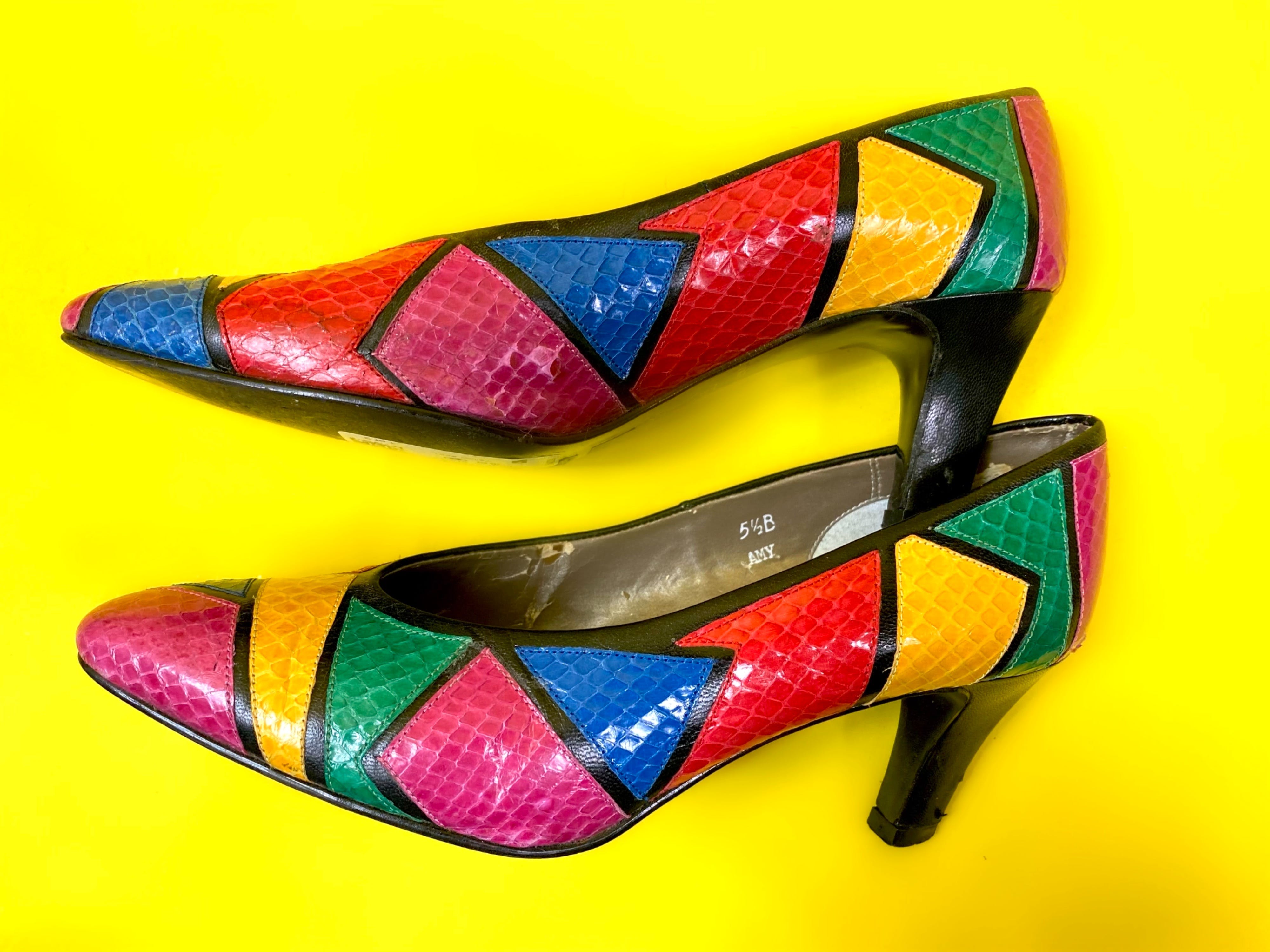 Vintage Colorblock Snakeskin Print Heels | Shop THRILLING