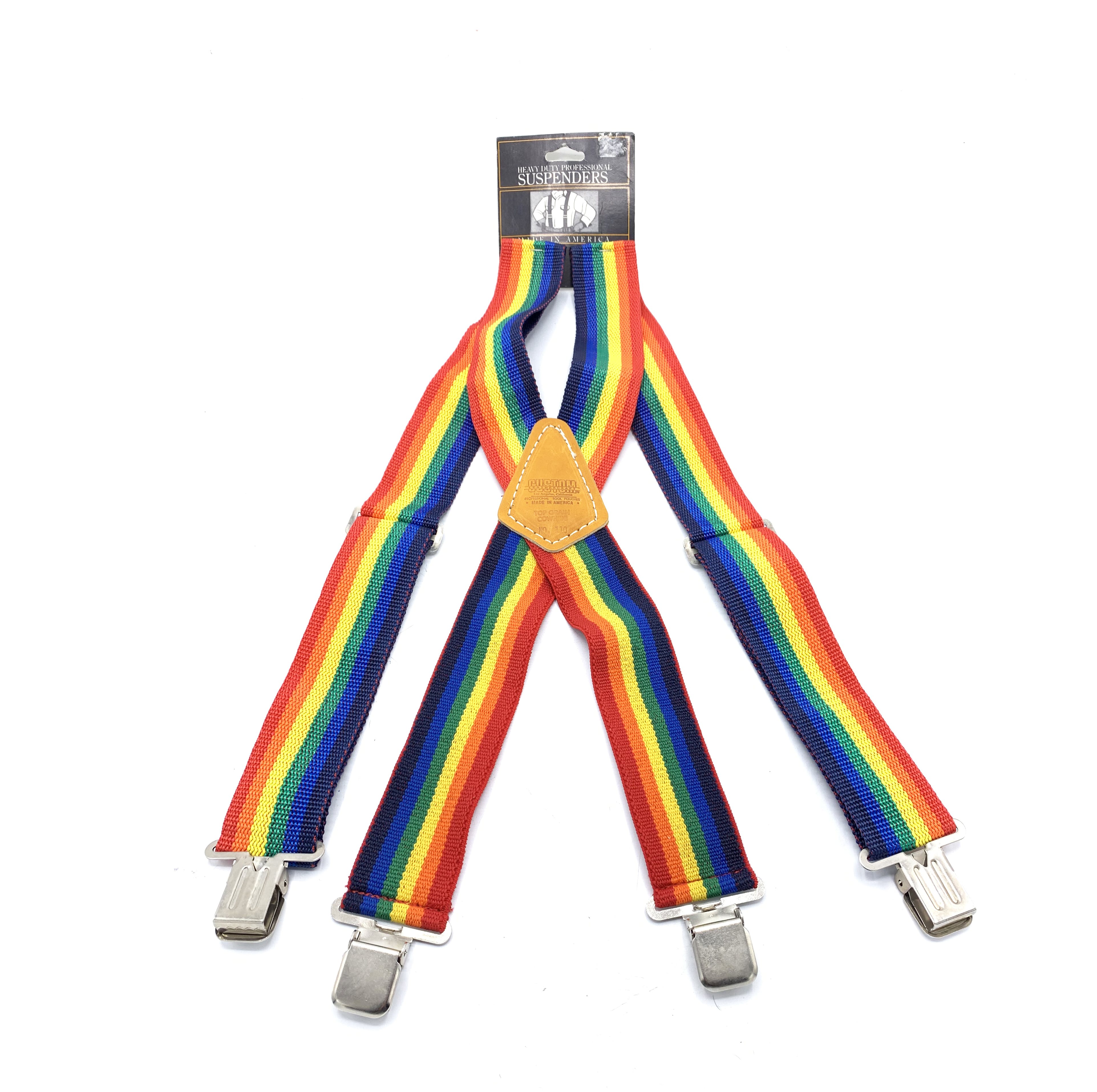 Vintage 90's Heavy Duty Rainbow Suspenders by Custom Leather Craft Mfg