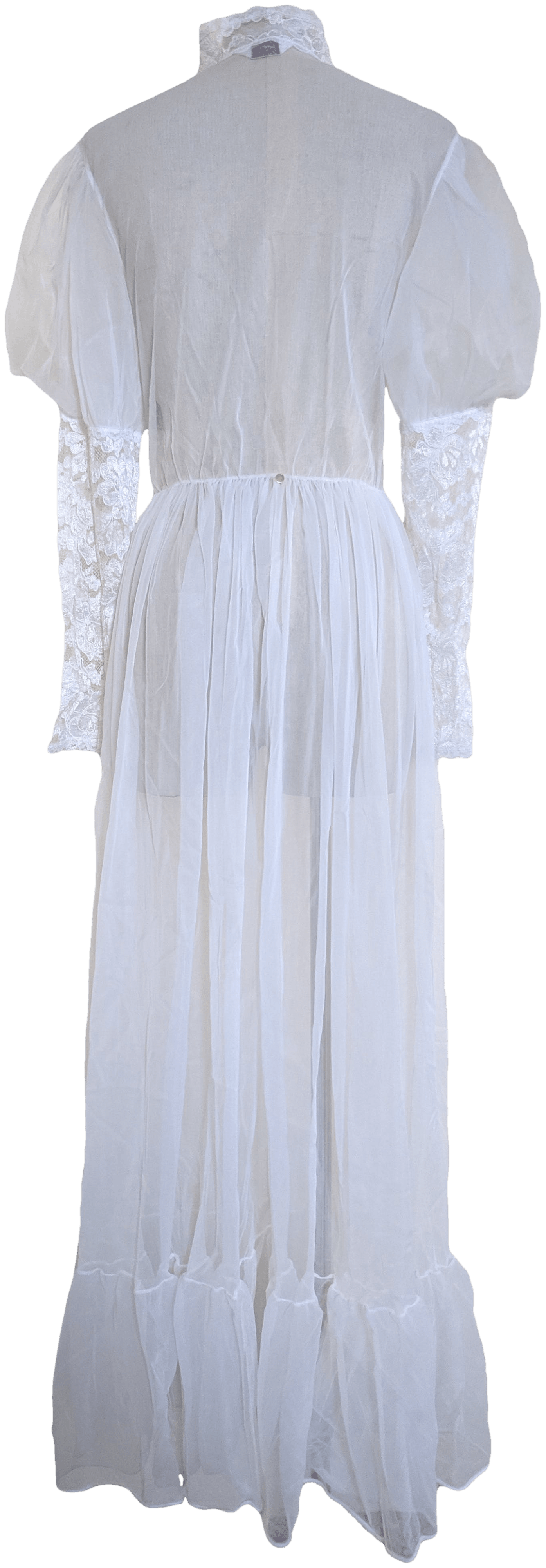 Vintage White Sheer Long Sleeve Lace Slip with Collar and Button Up