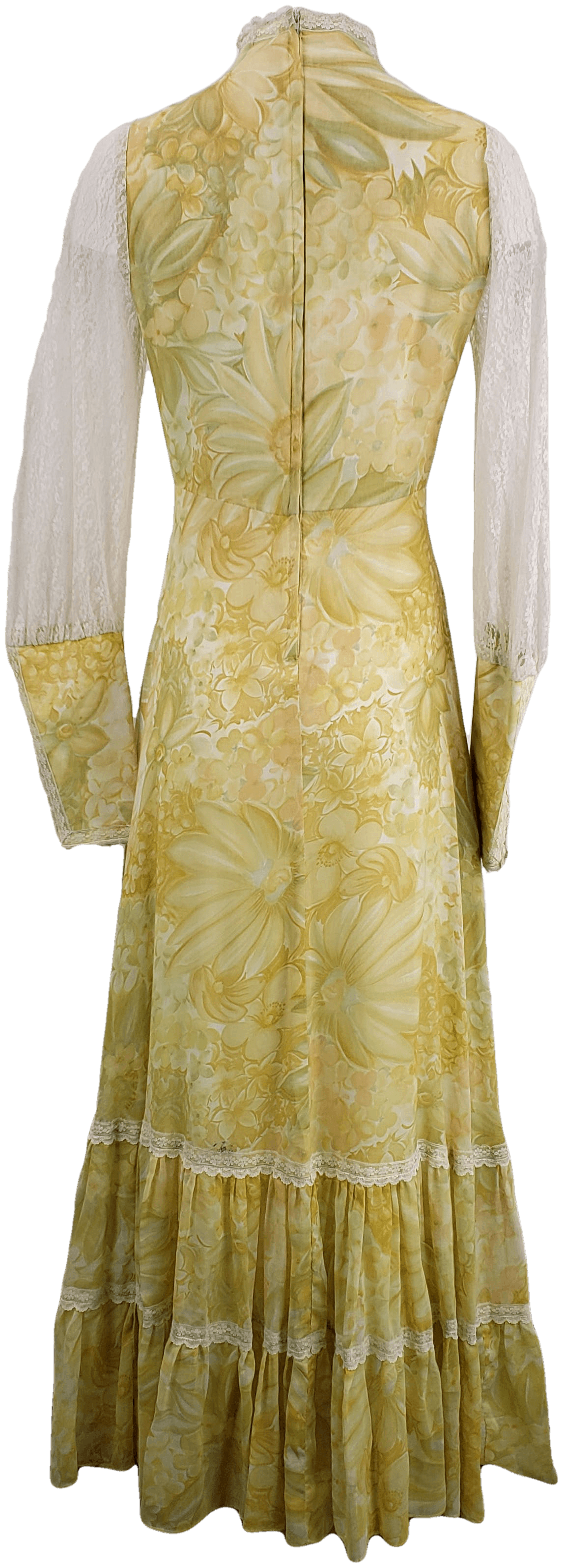Vintage Yellow High Collar Dress with Lace Sleeves by Gunne Sax | Shop ...
